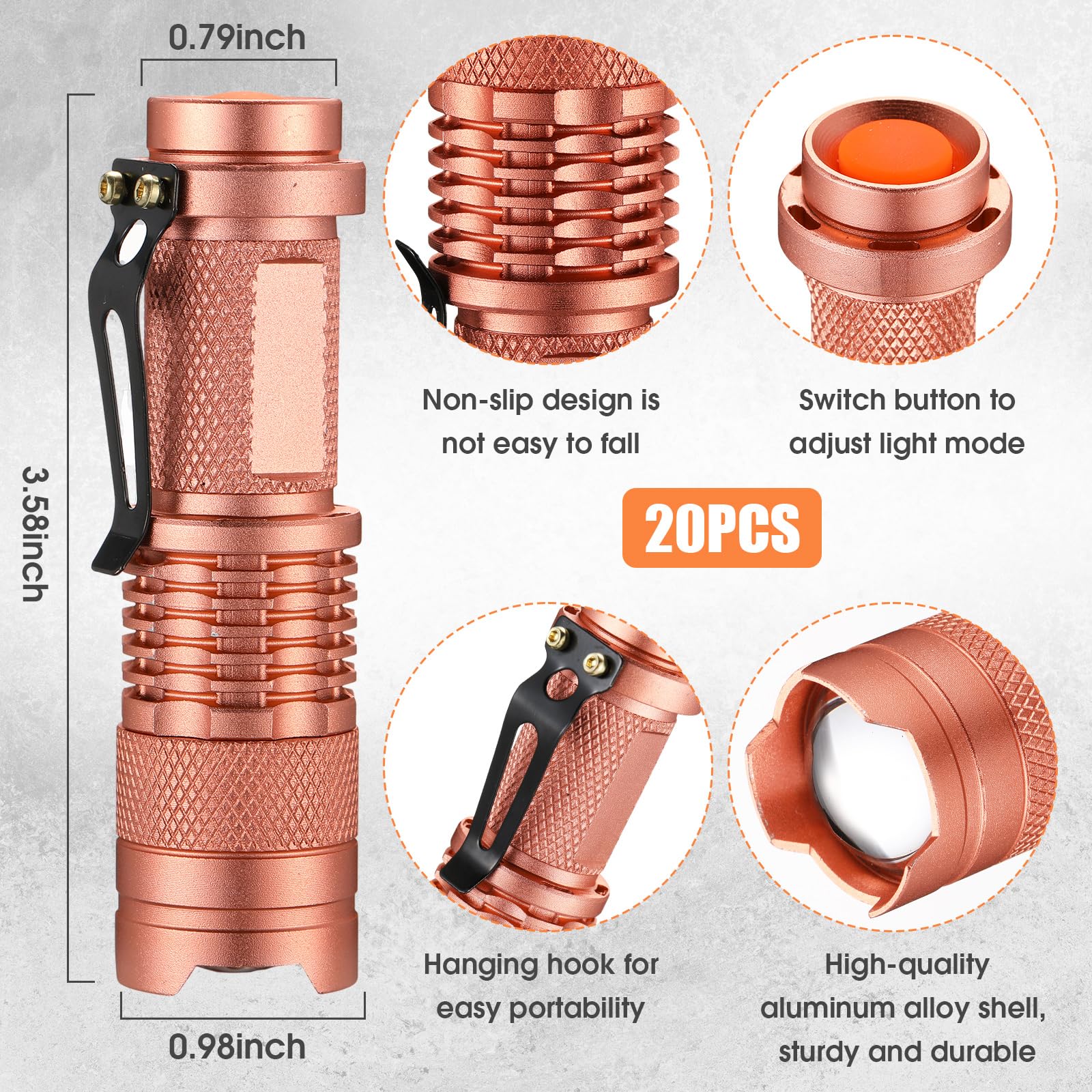Fumete LED Flashlight Mini Tactical Torch 3 Modes Adjustable Focus Water Resistant Pocket Light Multicolor