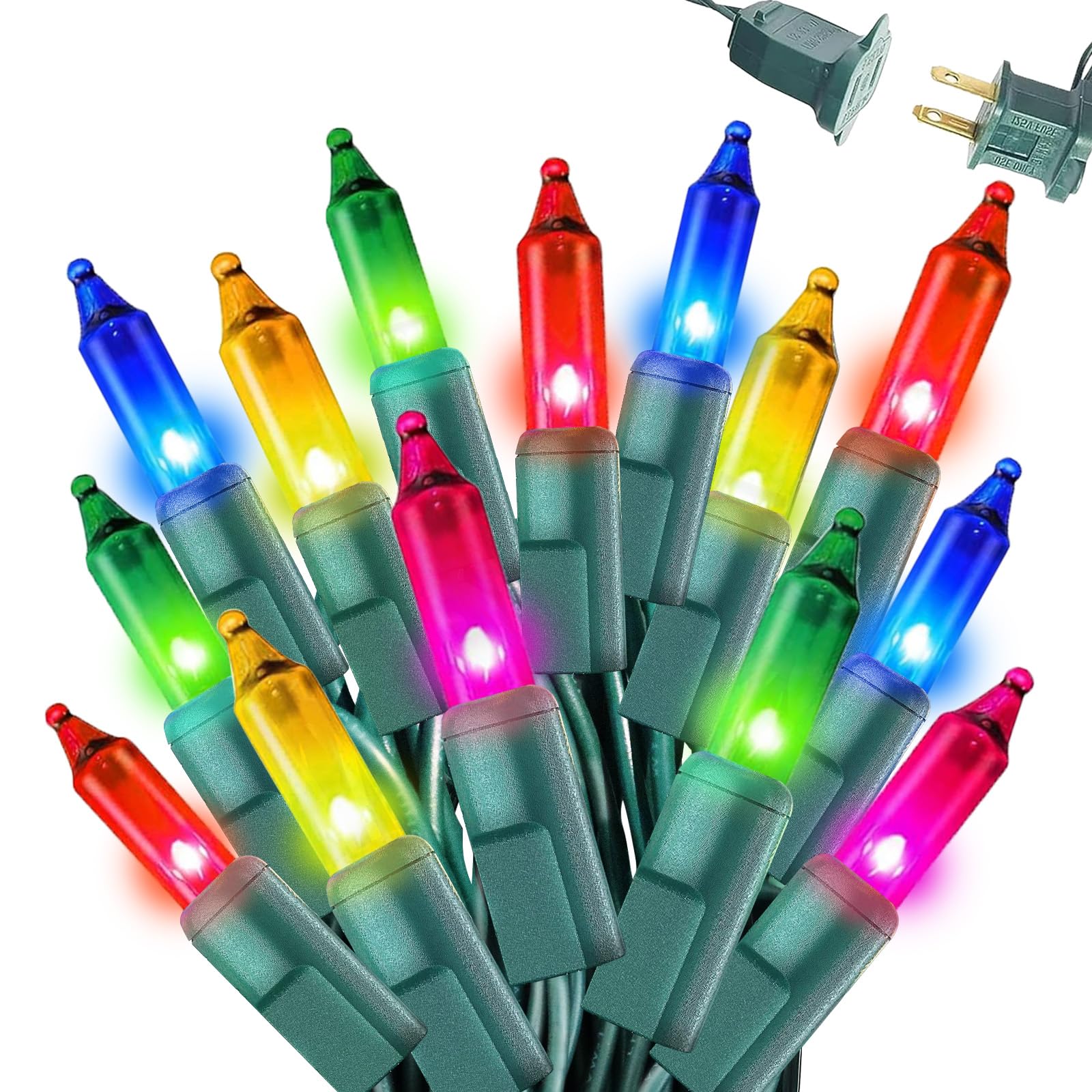 Multicolor Christmas Lights Outdoor  50FT 200 Count Incandescent Mini Christmas Lights Green Wire  Waterproof Fairy Lights  Connectable Xmas String Lights for Christmas Tree  Garland  Wedding Decor