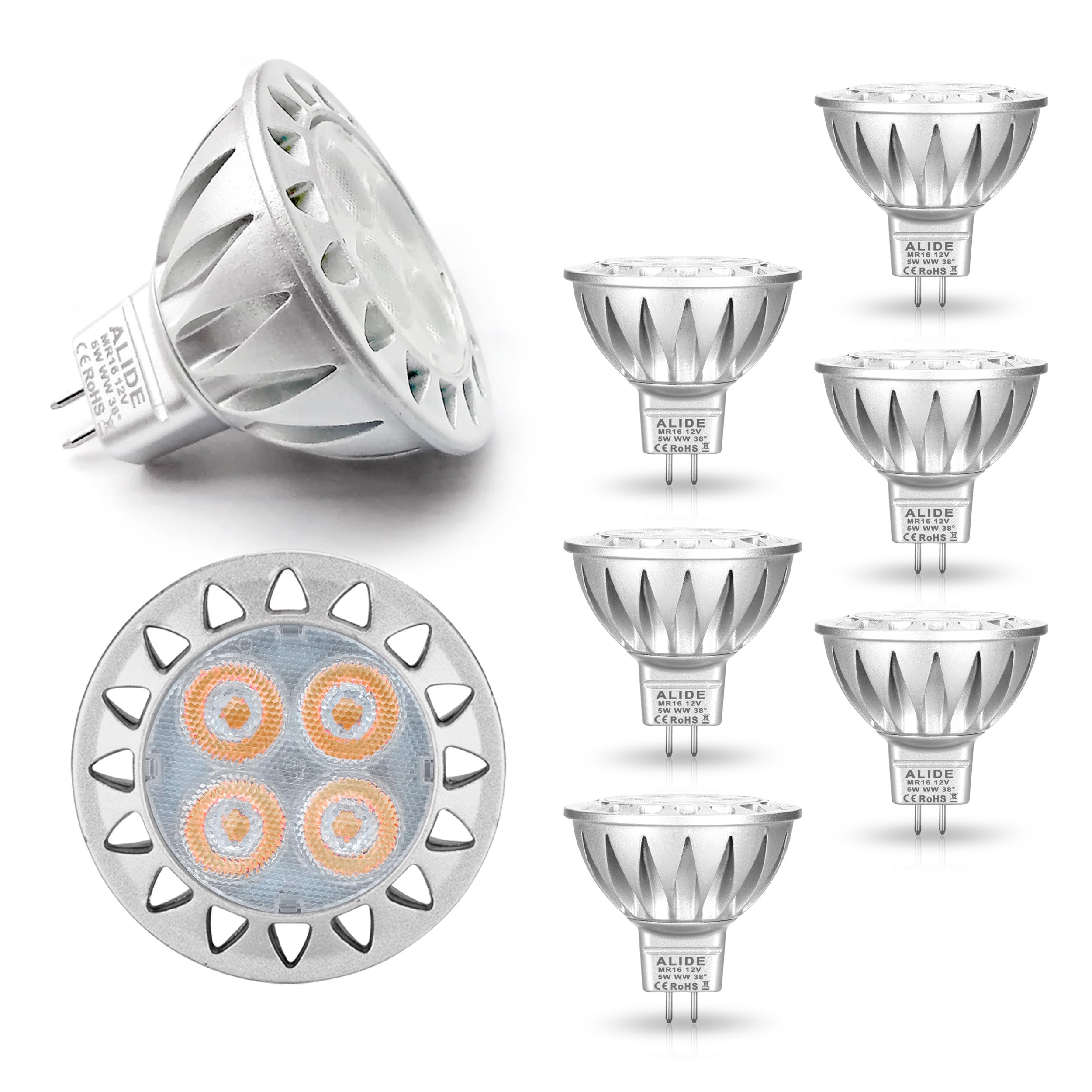 Mr16 Gu5.3 Led Landscape Bulbs 3000K Warm White 5W  Mr16 20W 35W Halogen Replacement 12V Low Voltage Bulb Spotlights For Outdoor Landscape Flood Indoor Track Lighting Not Dimmable 450Lm 38 Deg 6 Pack