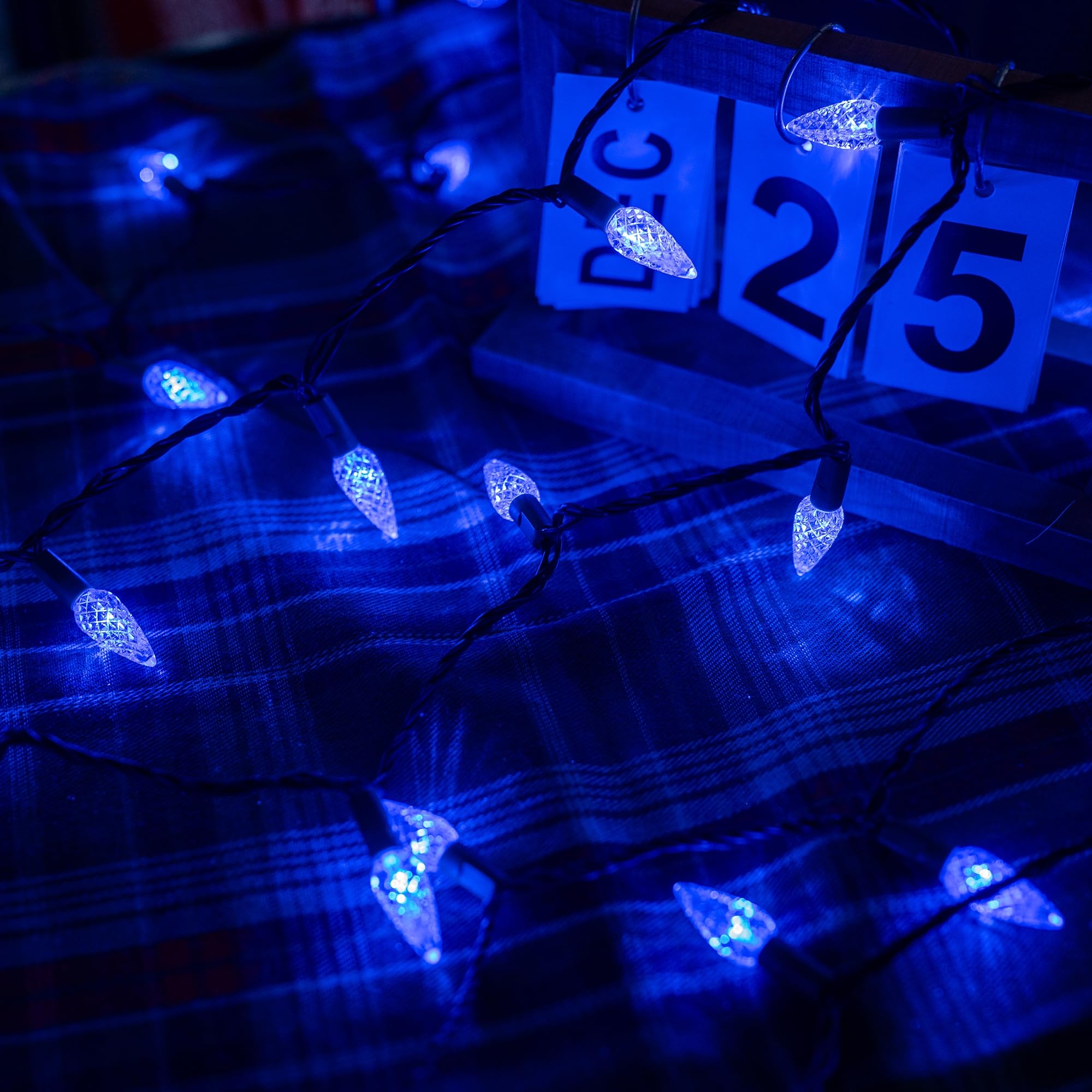 Dazzle Bright C6 Christmas String Lights, 200 LED, 66 FT, Waterproof, 8 Modes, Blue, Model HB-300COI