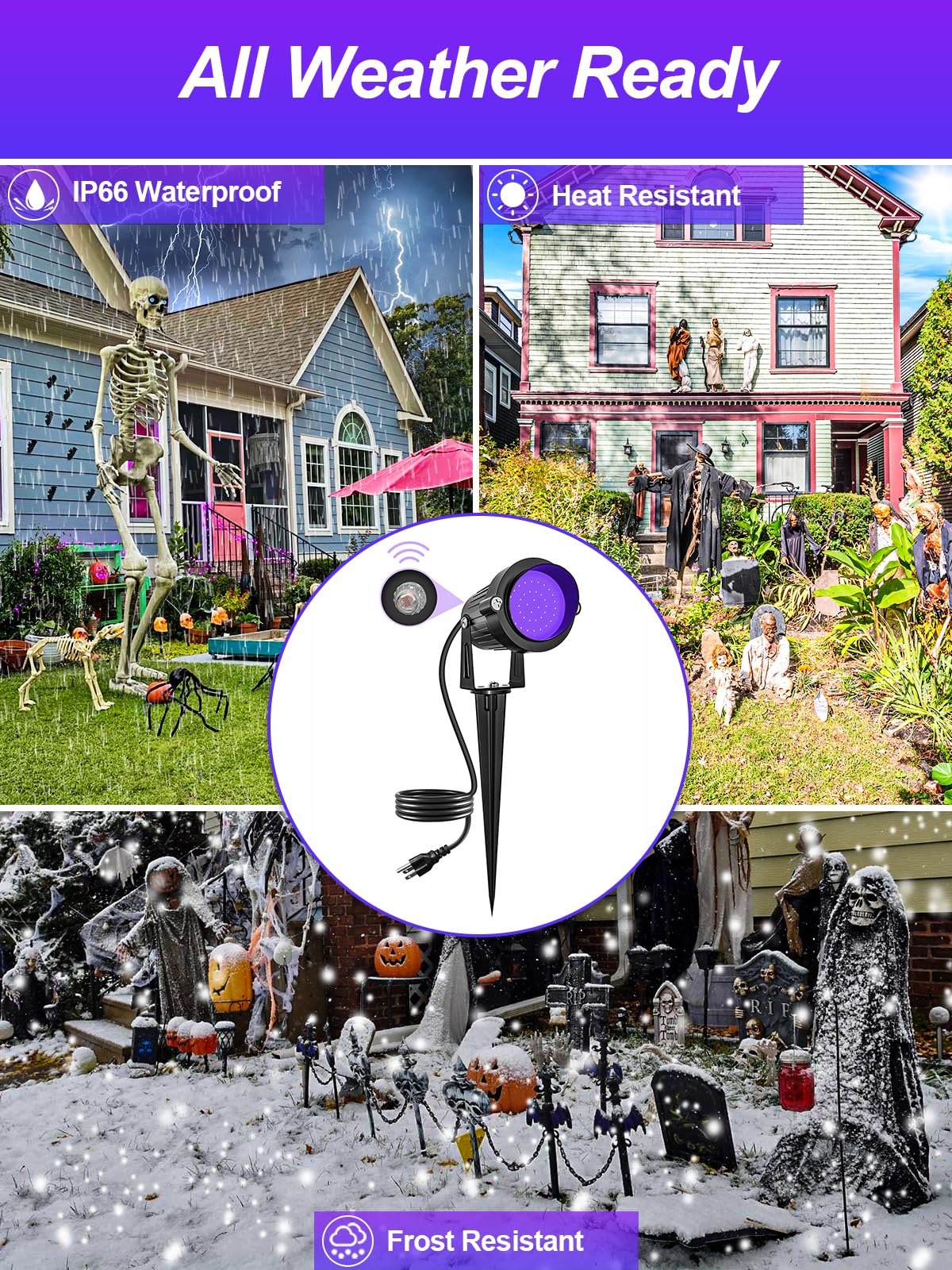 Doreio 120V Blacklight Spotlight 15W Led Landscape Lights With Sensor - 4 Pack For Glow Parties