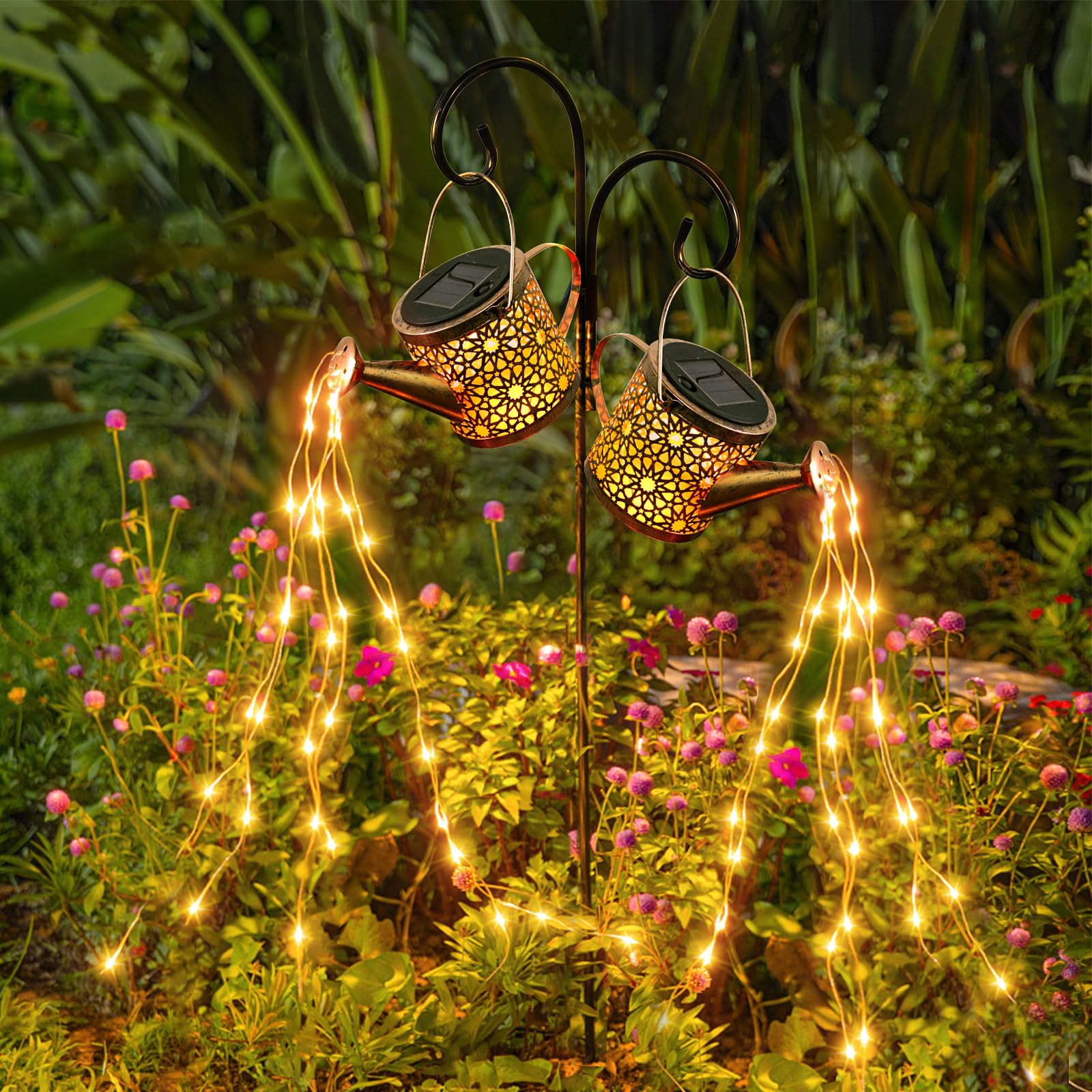 Solar Lights Outdoor Decorative, 2 Pack Metal Solar Watering Can Lights Waterproof, Small Hanging Solar Garden Decor Yard Lights