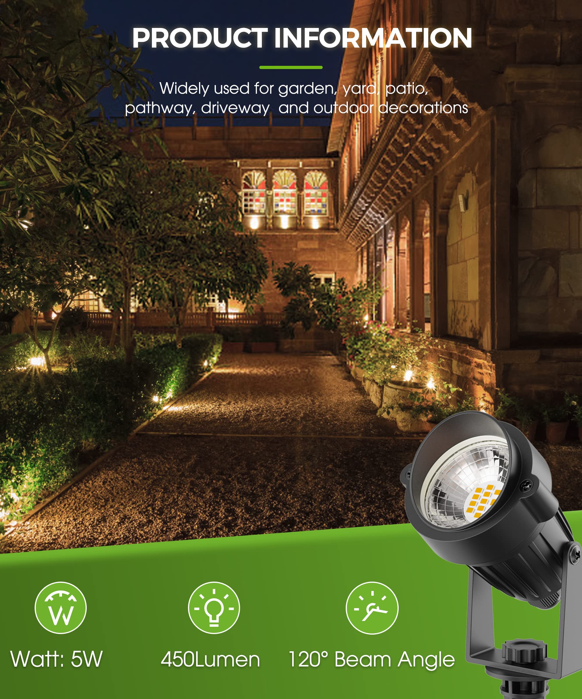 L Lohas Led Outdoor Landscape Lighting  Auto On/Off 3000K Low Voltage Landscape Lighting  Ip66 Waterproof Spot Lights For Yard  Outside  Garden  House  Pathway  Plant  Holiday Decor (6 Pack)