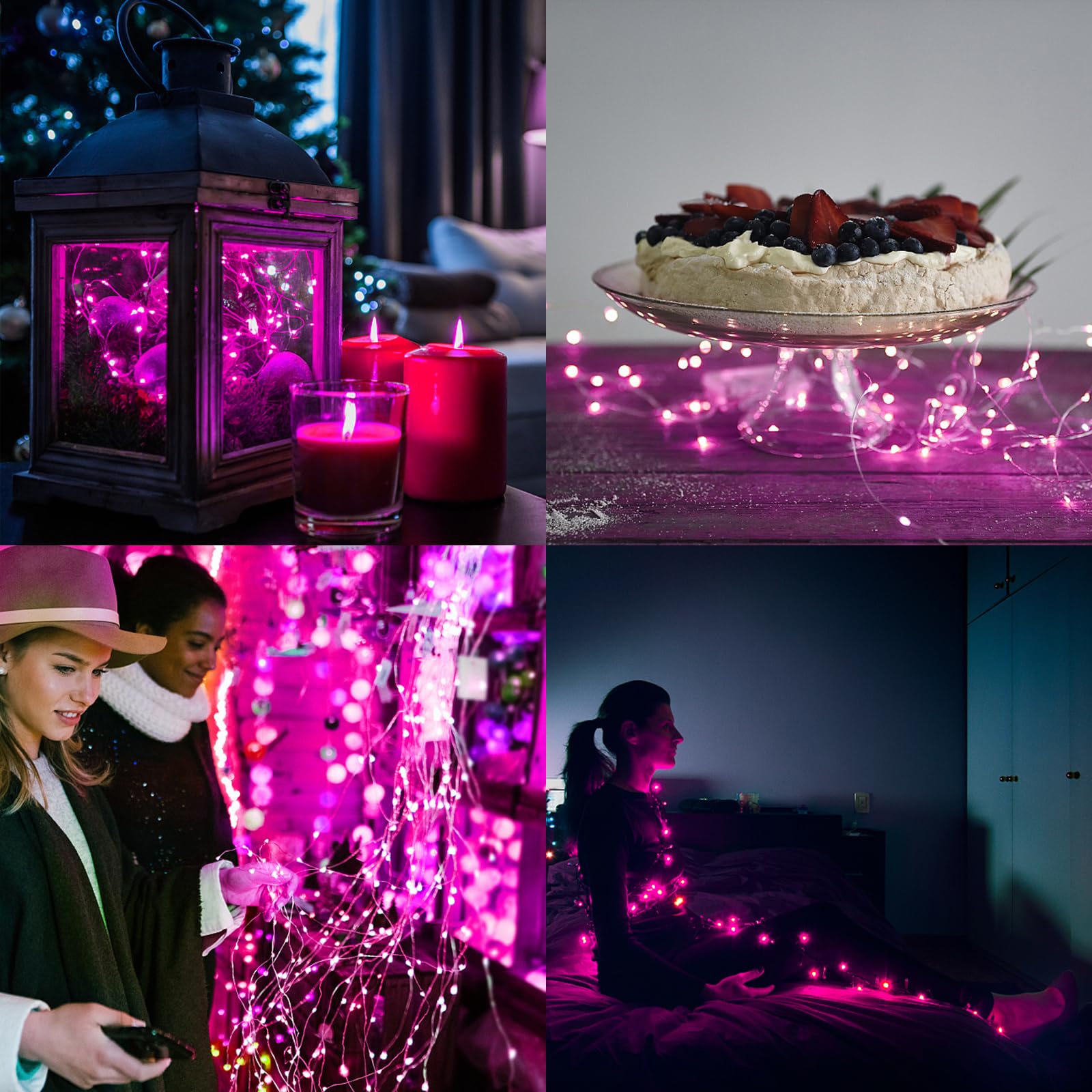 Mandiq 4 Pack Fairy Lights Battery Operated, String Lights 10Ft 30 Leds, Flashing And Constant Light Mode, Silver Wire Mini Lights For Festival, Christmas Decoration, Pink