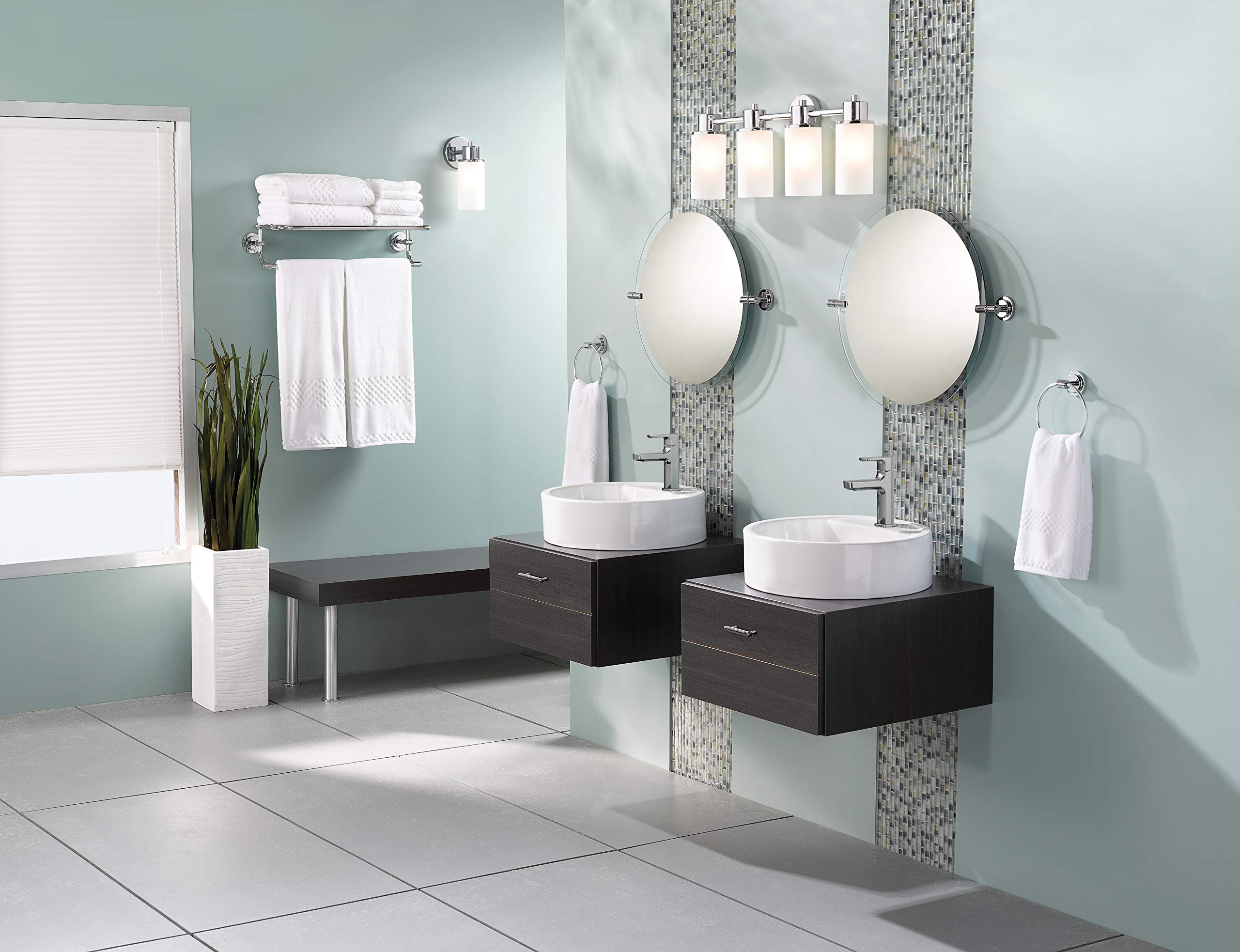 Moen Dn0764Ch Iso 4-Light Dual-Mount Bath Bathroom Vanity Fixture With Frosted Glass, Chrome