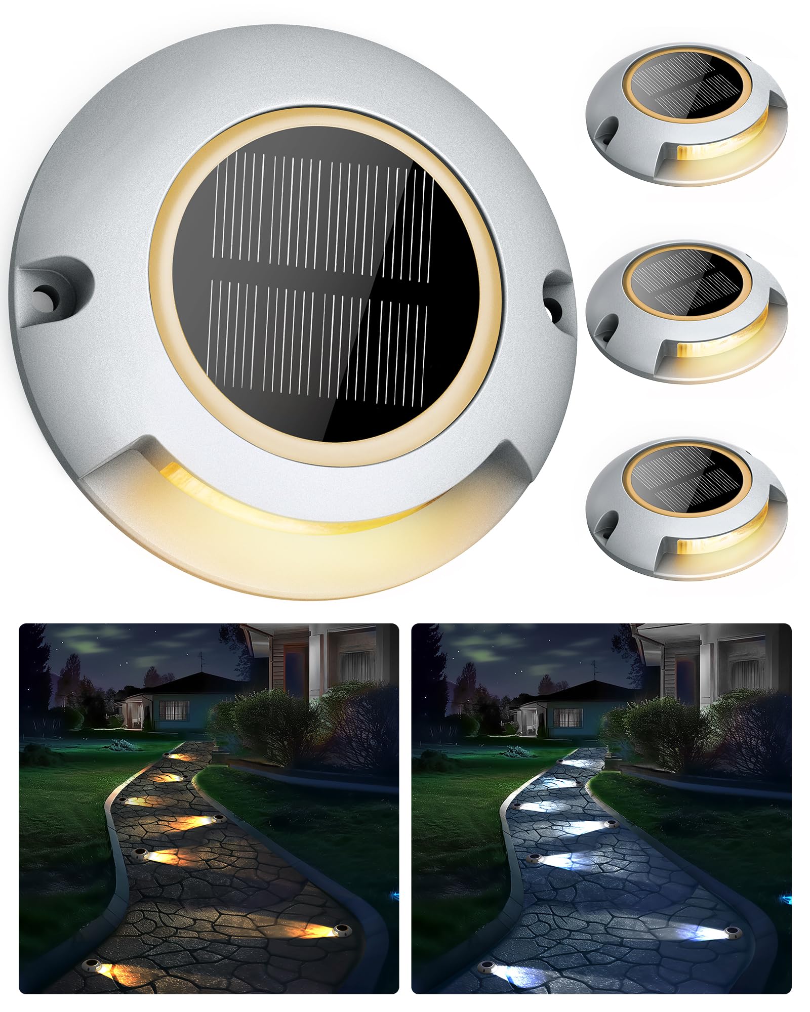 FabStyl Solar Driveway Lights Outdoor Waterproof 2 Color Modes Outdoor Solar Deck Dock Warning Step Lights for Driveway Marker Sidewalk Garden Pathway Yard (4 Pack)