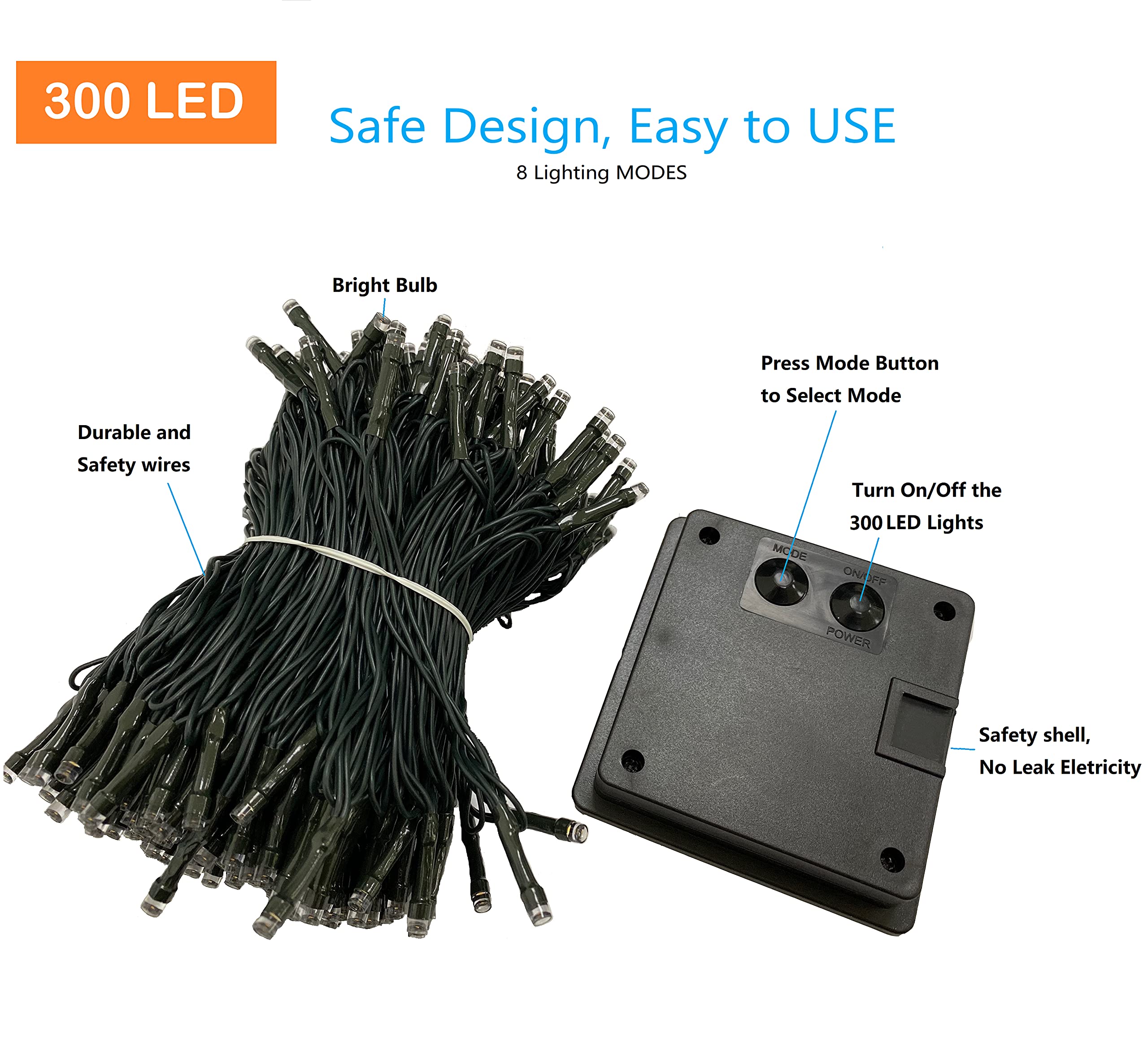 KAQ-2PACK Total 210FT 600LED Solar String Lights Outdoor, Waterproof 8 Modes White Solar Christmas Tree Lights, Green Wire Light