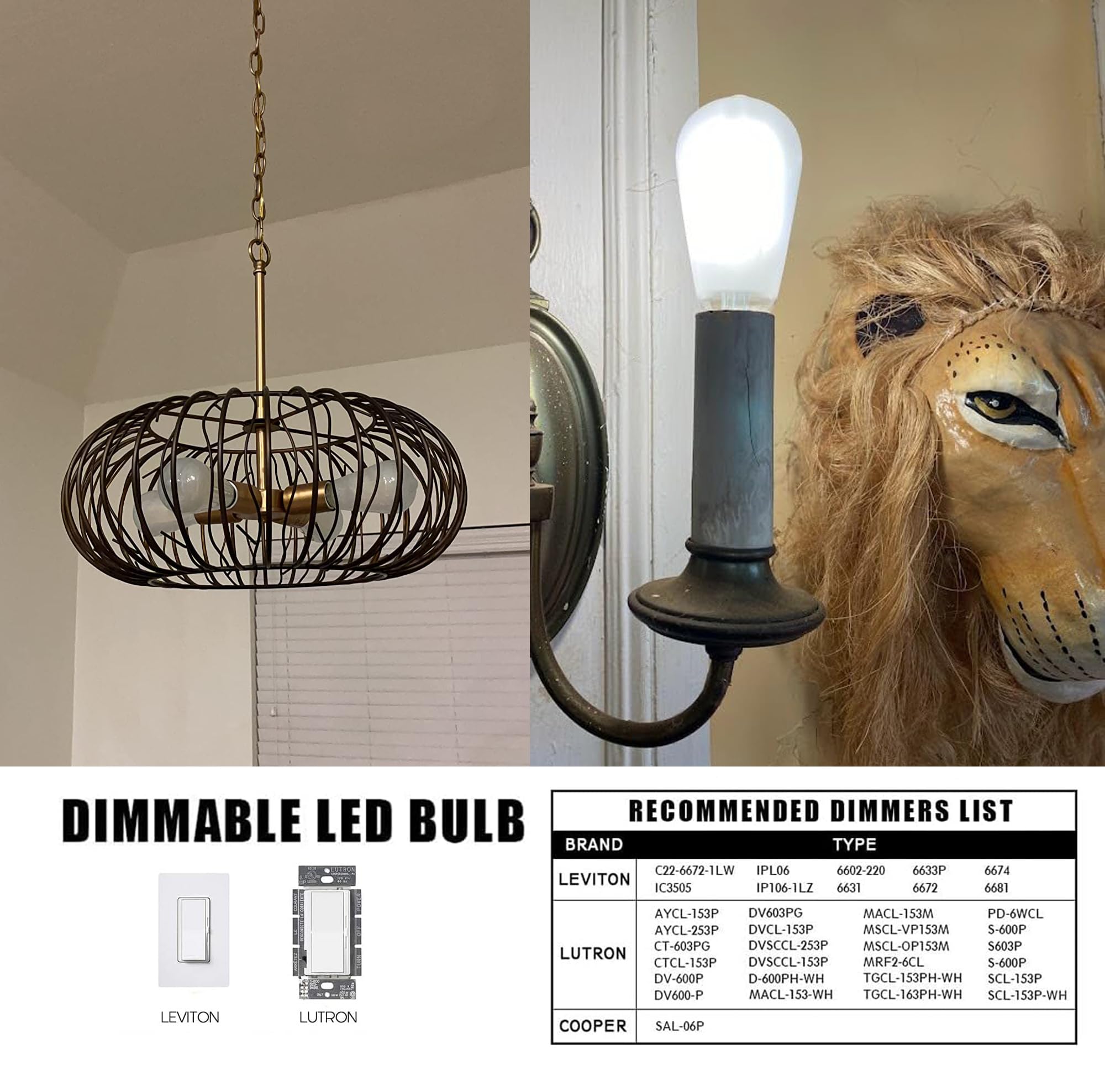 Homosum Dimmable Frosted Edison Bulbs,E26, 6W Equivalent 60W,600Lm, Daylight White 5000K, Ac120V,St58 Antique Led Filament Bulbs