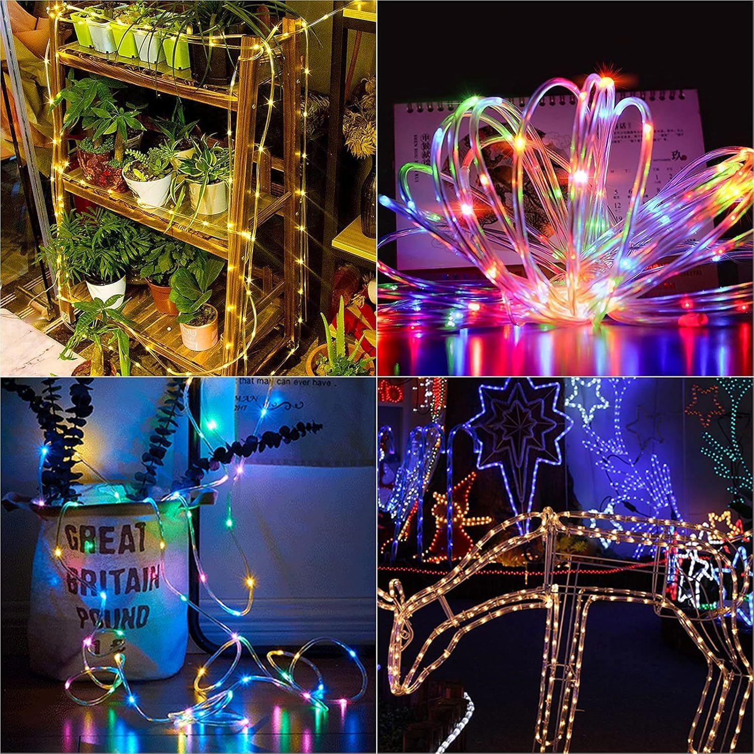XEWEA Solar Rope Lights, 39Ft String Light, 66LED, 16 Colors, 20 Modes, Solar Powered, for Garden, Fence, Patio, Christmas, Solar-100R