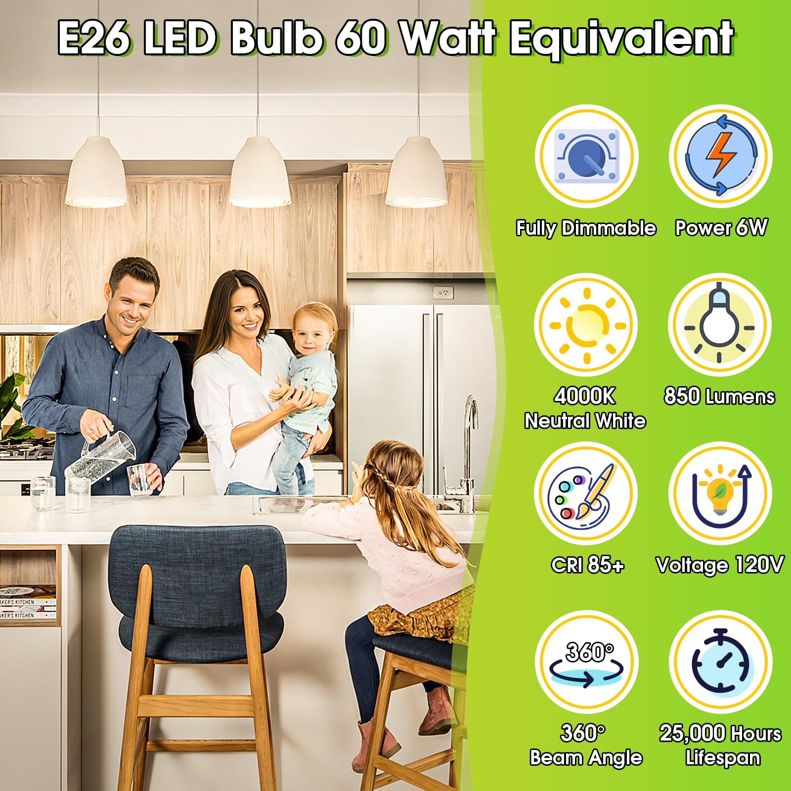Ggoying 60W Equivalent E26 Led Bulb Dimmable, 850Lm Edison Light Bulbs Neutral White 4000K Clear Glass, 6W A19 Filament Lighting