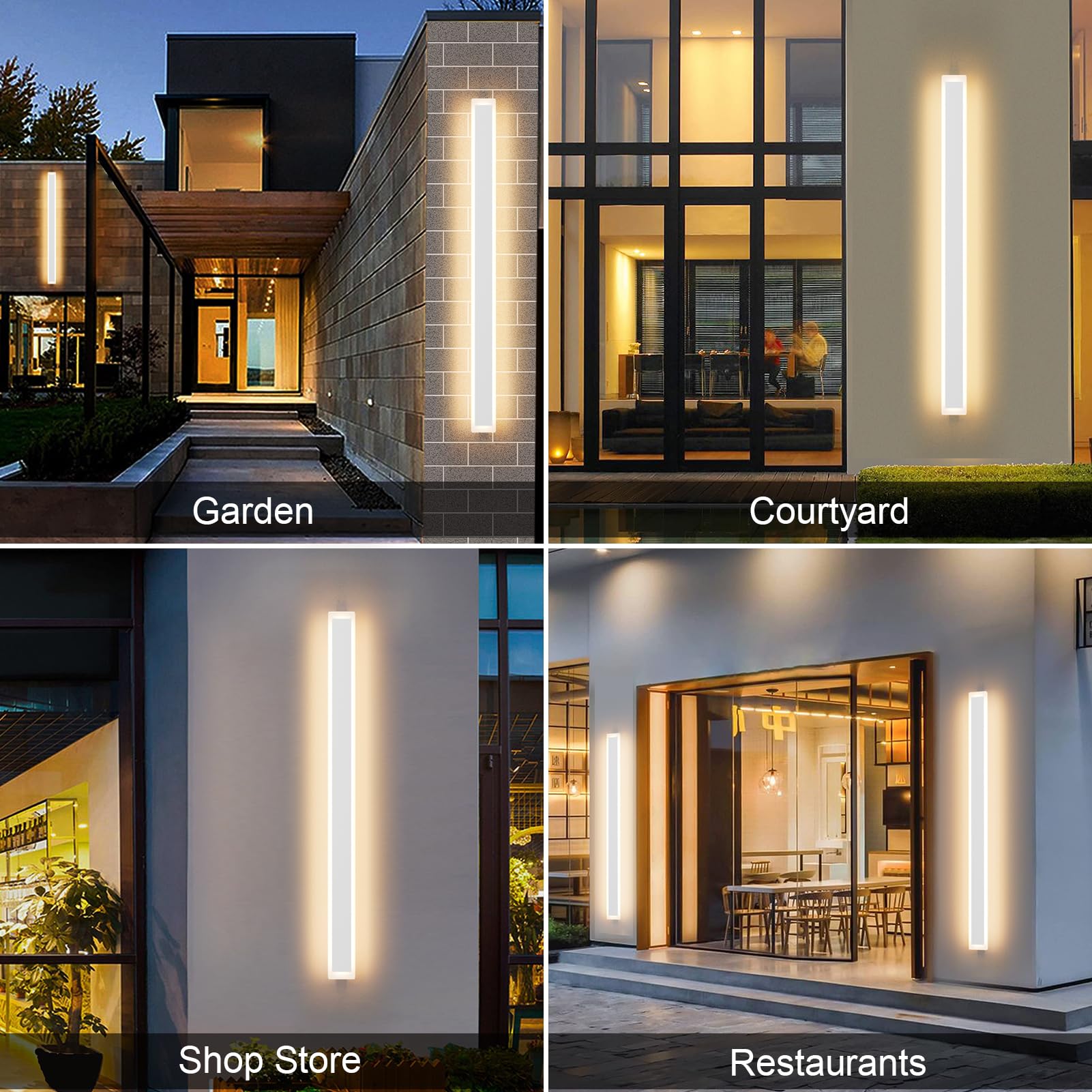 Outdoor Lights 2 Pack,Modern Outdoor Wall Light Fixture Long Strip White Led Wall Sconces Ip65 Anti Rust Warm Light 3000K Exteri