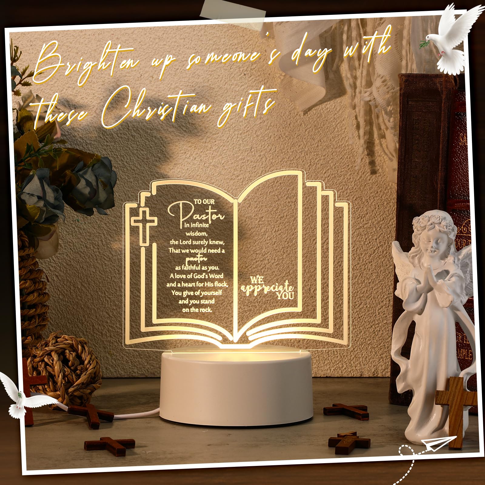 Kosiz Acrylic LED Night Light for Clergy Appreciation, 5.9x5.1 inches, White