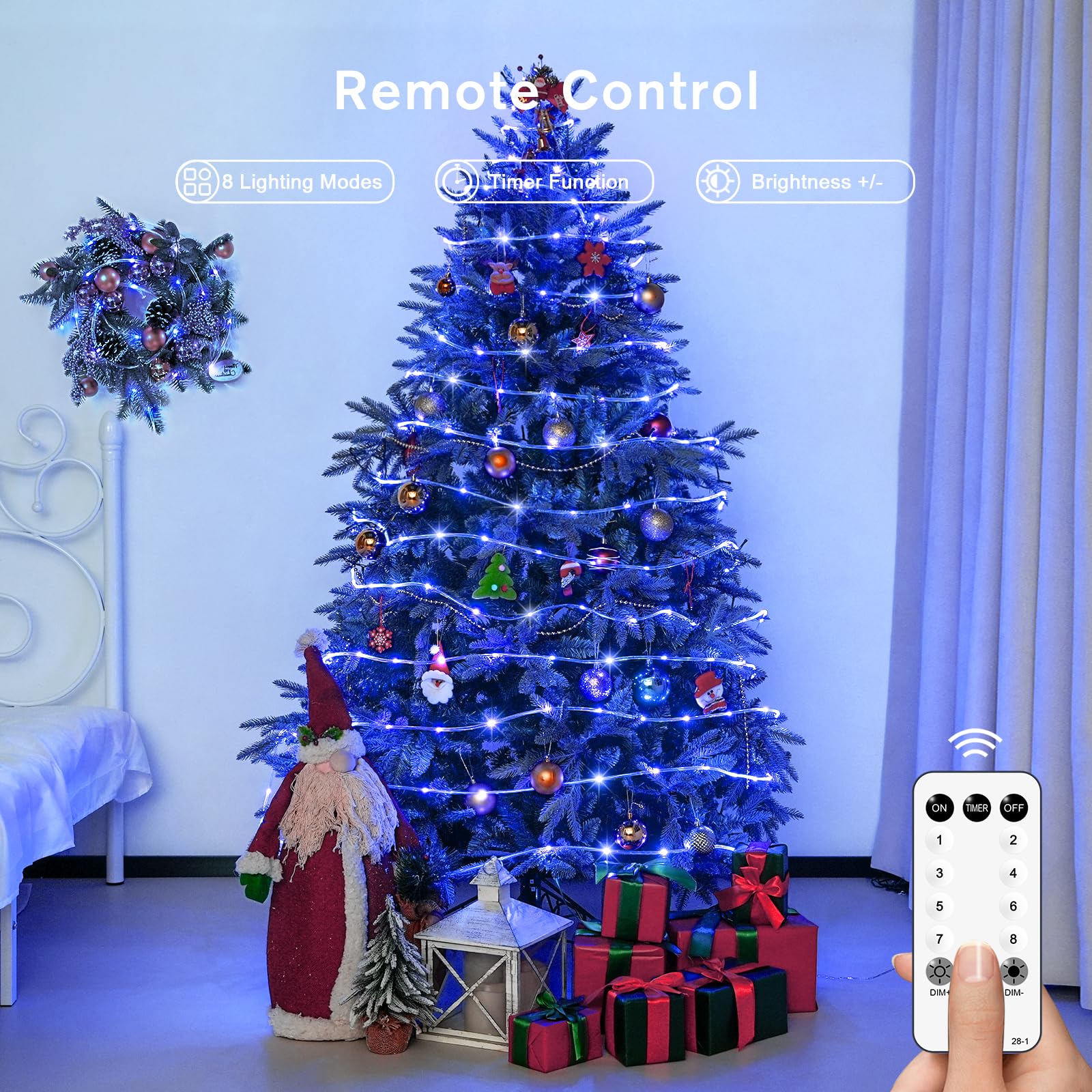 Jmexsuss 200 Led Blue Rope Lights Plug In, Christmas Rope Lights Outdoor Waterproof, Blue String Lights With Remote For Outside Christmas Tree Garden Decor