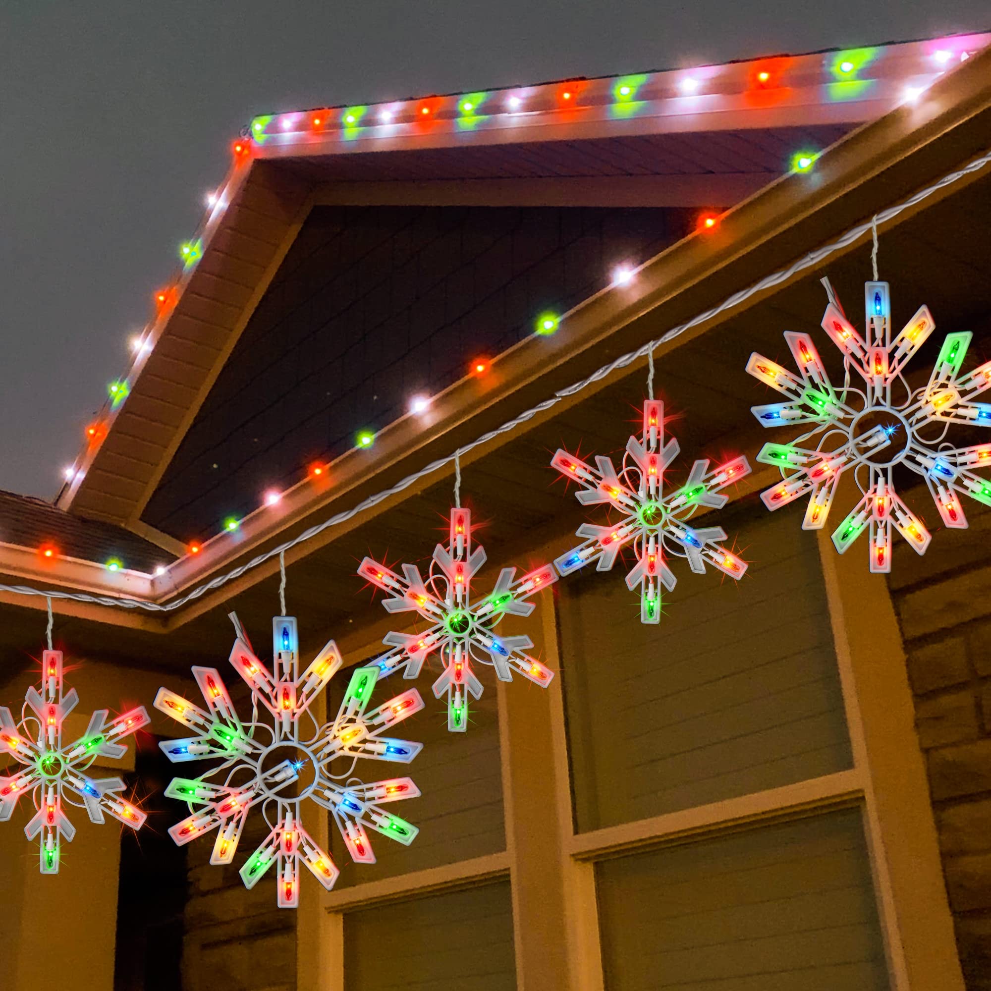 Dazzle Bright 100 Count Christmas Snowflake Lights, 8.5FT Waterproof Icicle Lights, Multicolor for Indoor/Outdoor Decorations