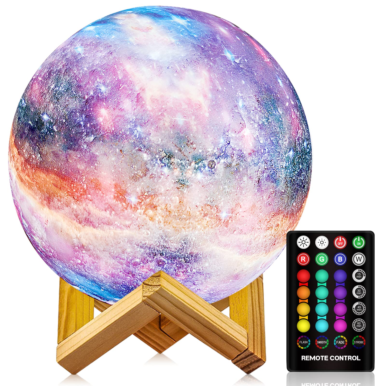 LOGROTATE Moon Lamp - 16 Colors LED Night Light, 7.0 inch, 3D Printed, USB Rechargeable, Multicolor, Model SML-2020