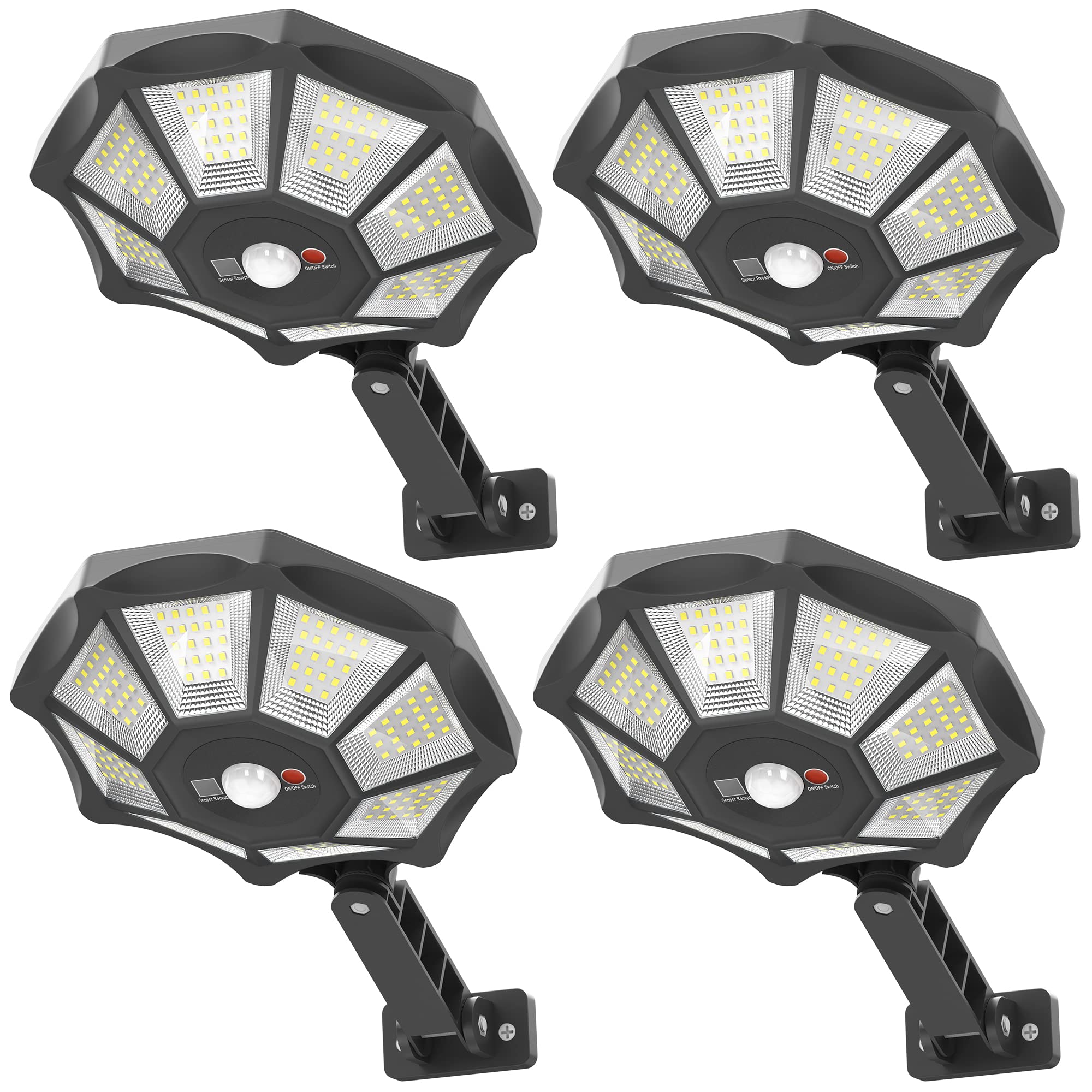 OKPRO Solar Lights Outdoor, 168LED 6500K Flood Light Dusk to Dawn, 8 Sides Solar Outdoor Lights with Motion Sensor, IP66 Waterpr