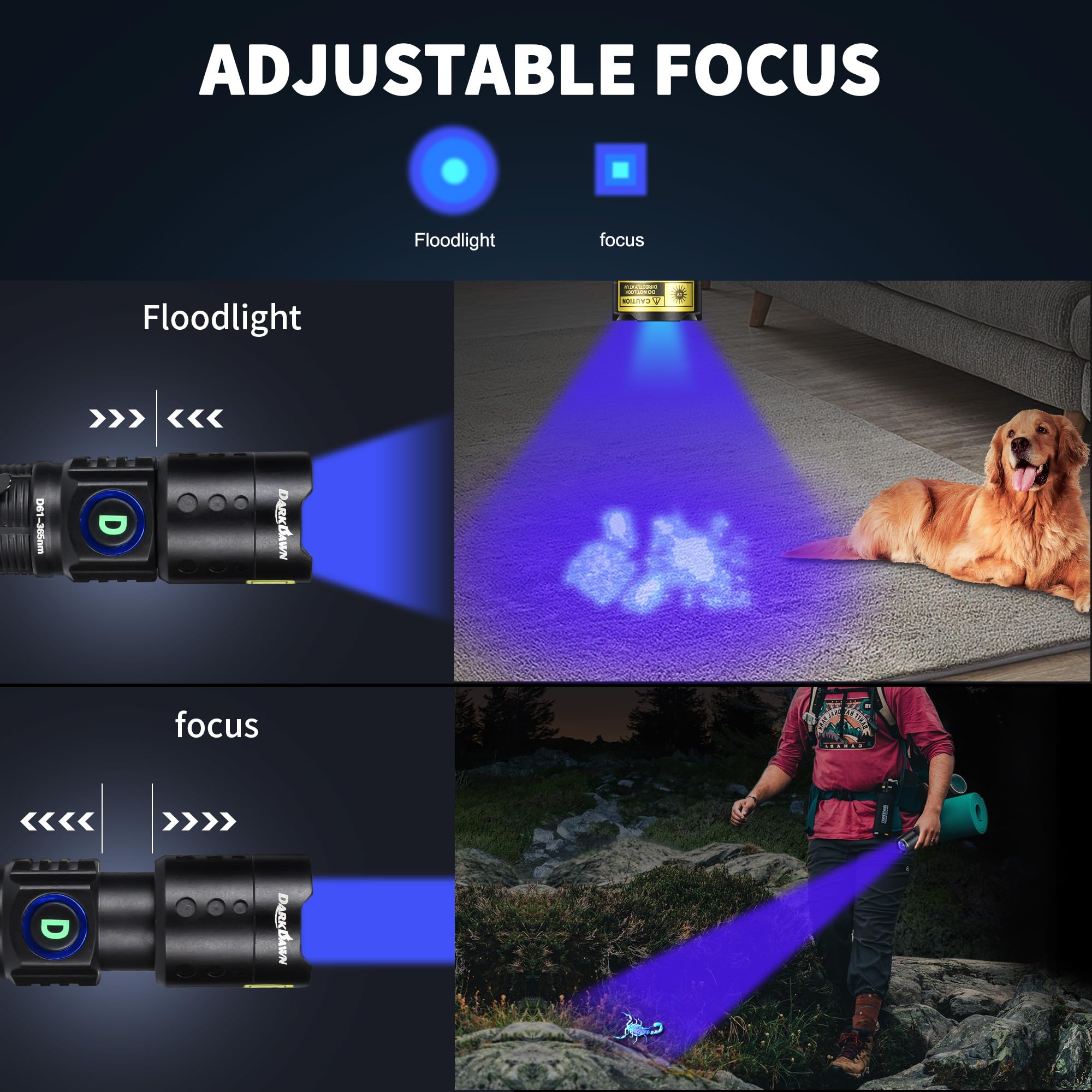 Darkdawn Uv 365Nm Flashlight - Mini Usb Rechargeable Blacklight For Pet Stains & Resin Curing