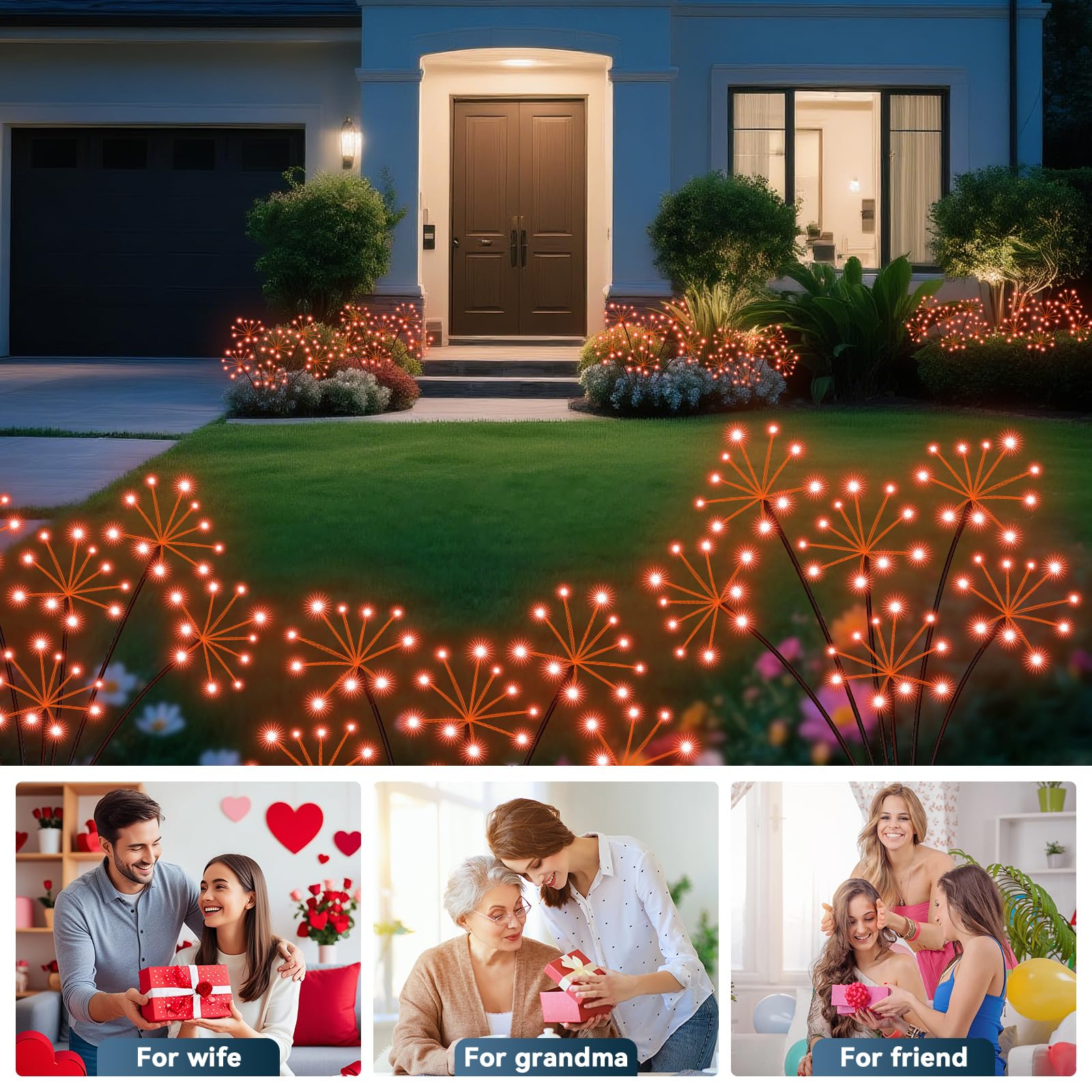 Solar Garden Lights 2 Pack Waterproof Swaying Starburst Light Solar Outdoor Lights For Yard Patio Walkway Pathway Party Wedding Decoration  Unique Gifts For Women  Orange