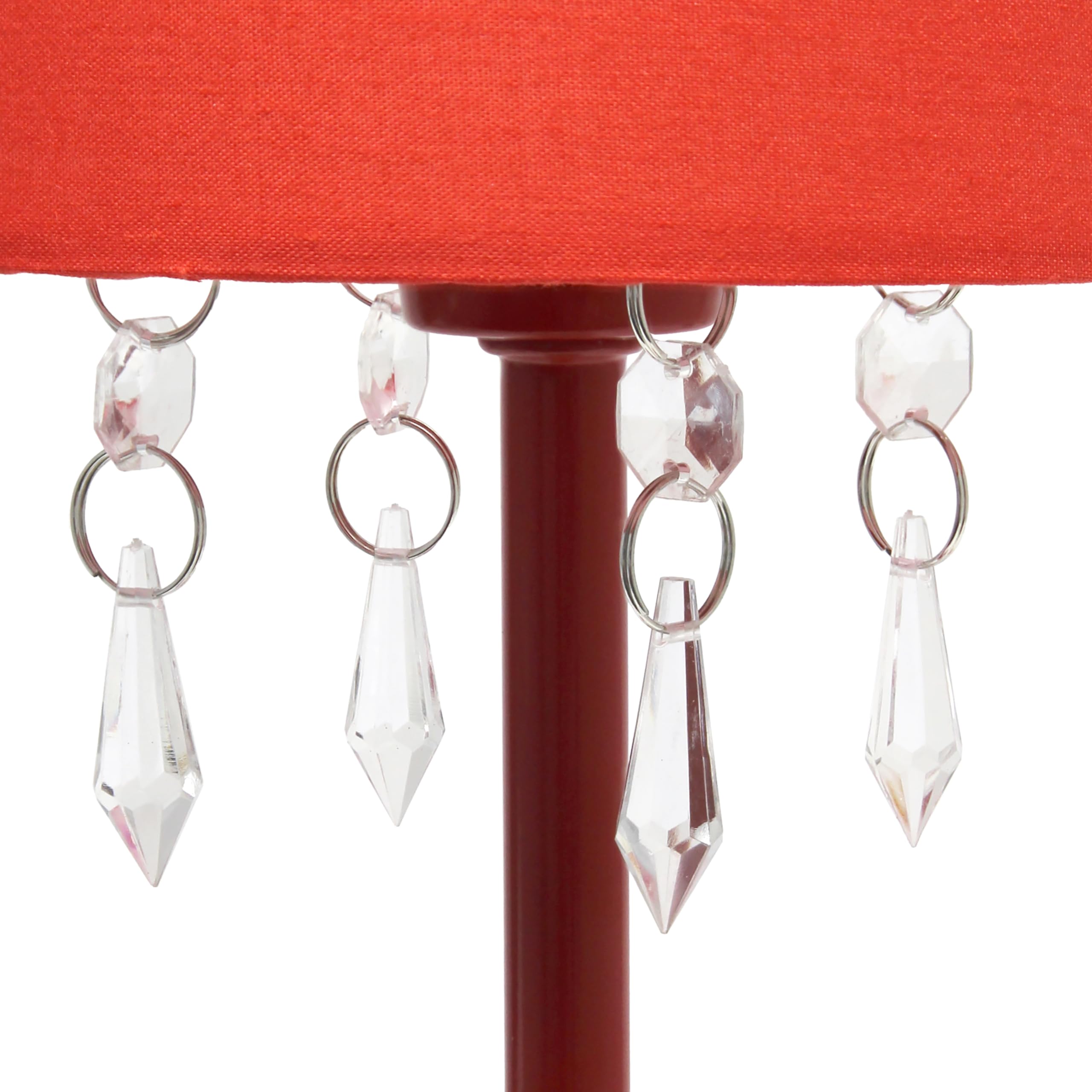 Simple Designs Lt3018-Red Table Lamp With Fabric Shade And Hanging Acrylic Beads, Red