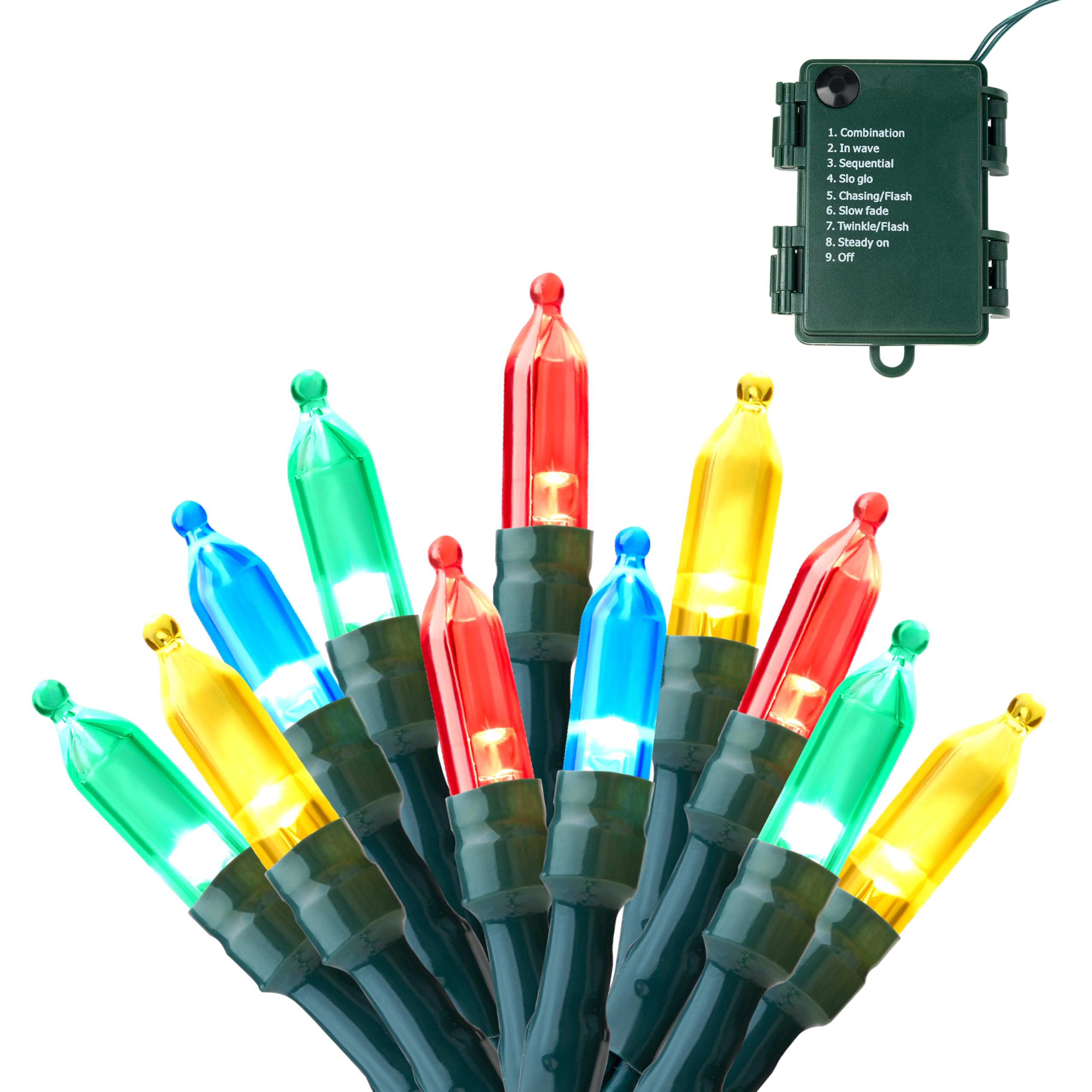 Joiedomi LED Christmas Lights Outdoor, 16.3FT, Battery Operated, 8 Modes, 50 Multicolor Lights, Green Wire, Model JOI-LH-31142