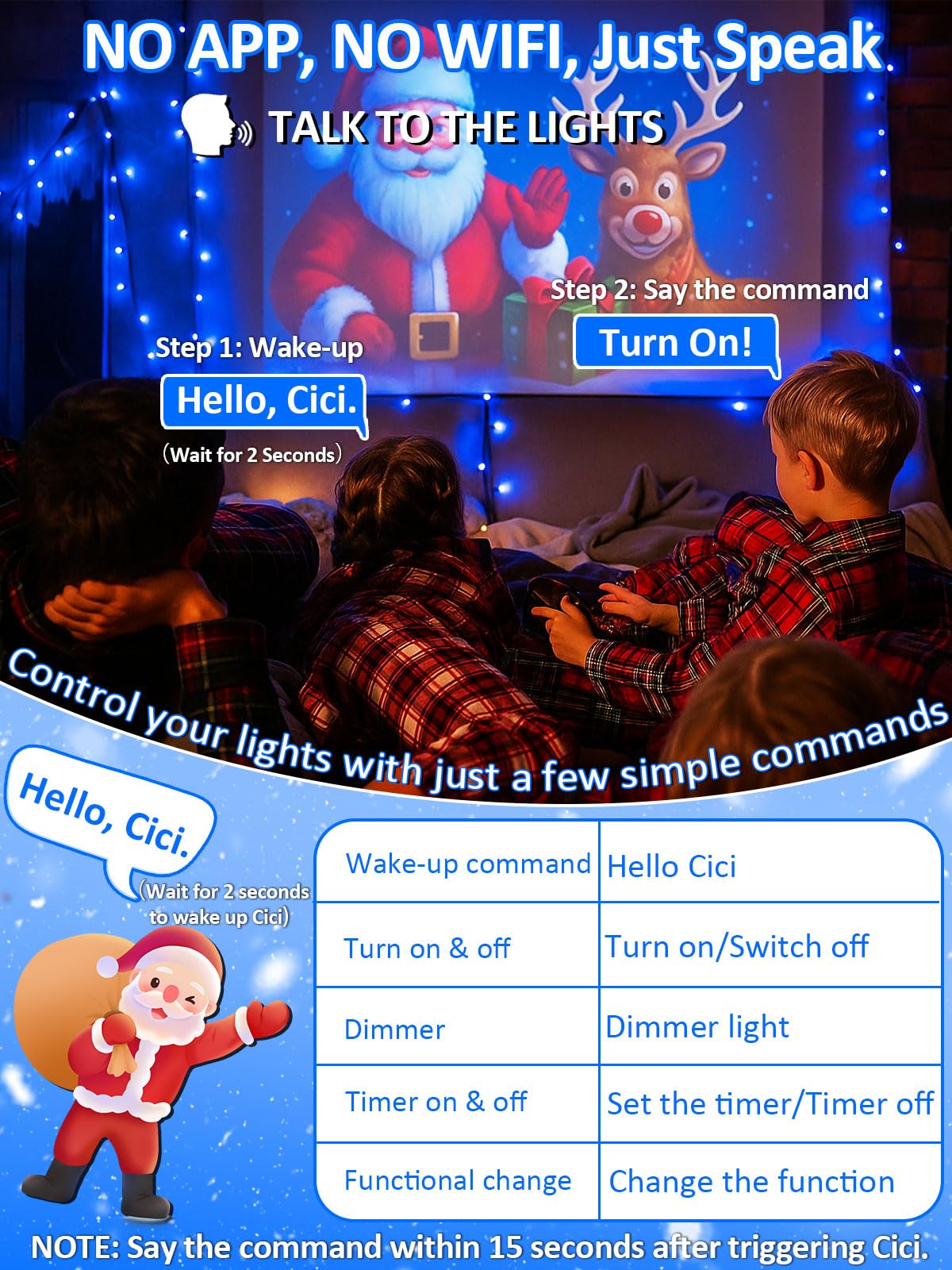 Voice Controlled Smart Christmas Lights Outdoor  75.8Ft 200 Led Extendable String Lights With 7 Voice Commands  12 Modes & Timer  Waterproof Christmas Decorations For Party Tree Garden (Blue)