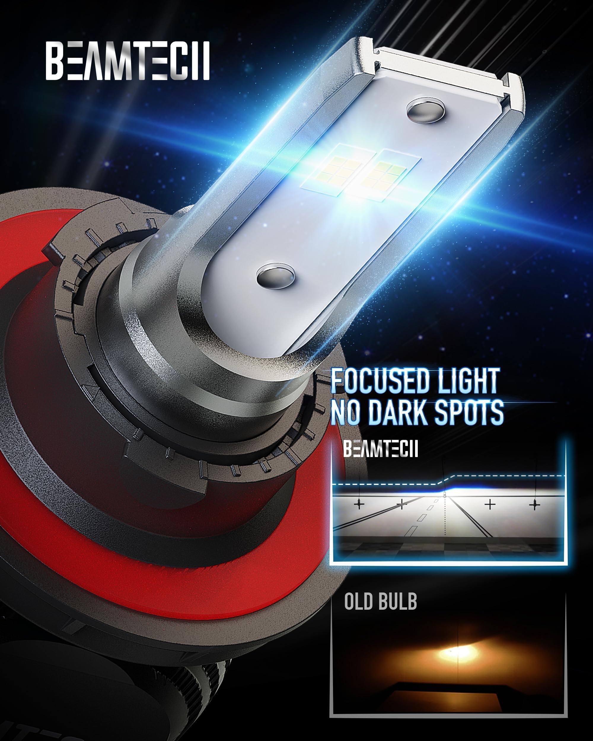 BEAMTECH H13/9008 Fanless LED Bulbs, 300% Brighter 6500K White Fog Light, Pack of 2, Aluminum, for Car & Powersports