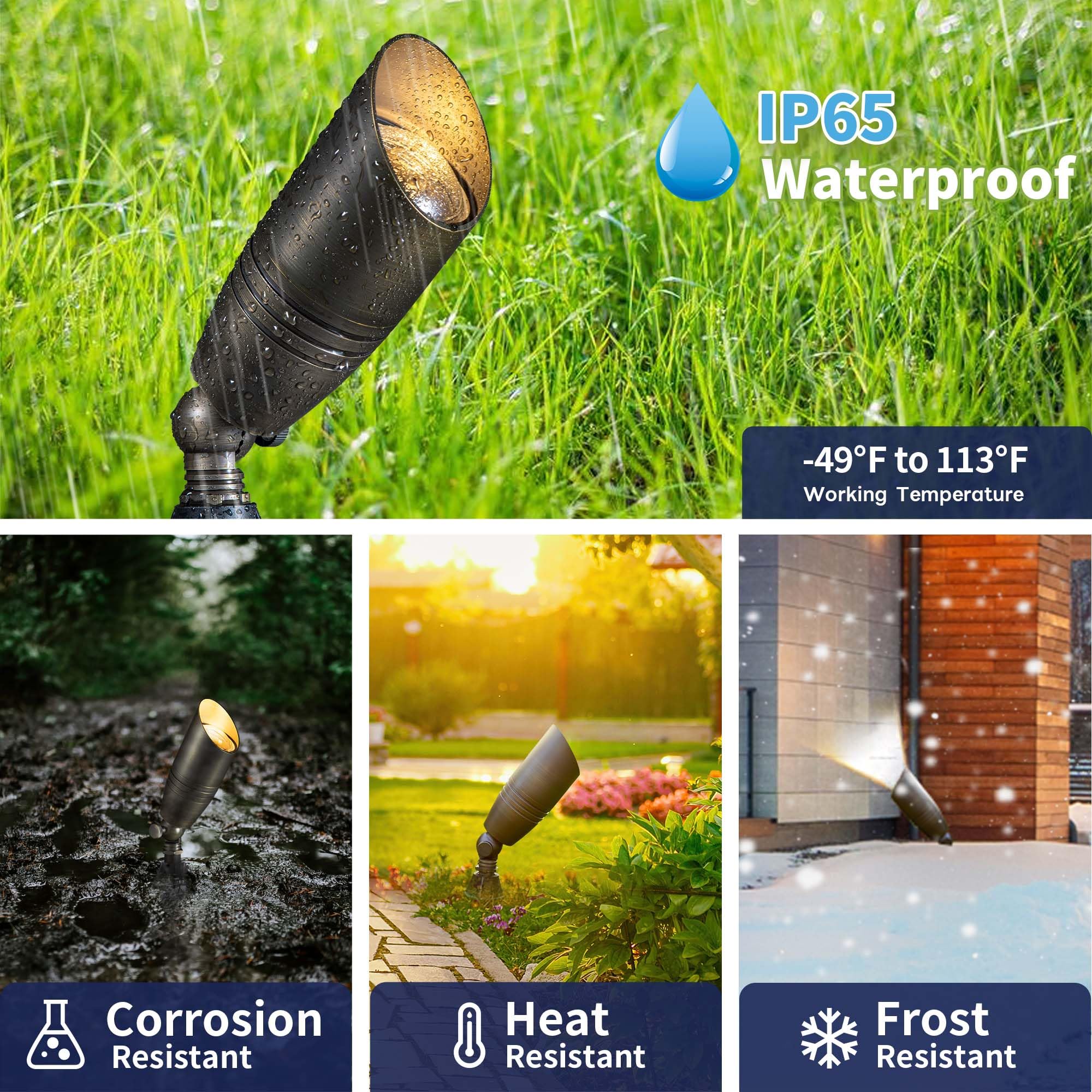 Gardenreet Landscape Spotlights Low Voltage - Brass 12V Outdoor Uplight Led, Wired Spot Lights Ip65 Waterproof, Adjustable Focus Bronze For Exterior Garden Yard Tree House Without Mr16 Bulb