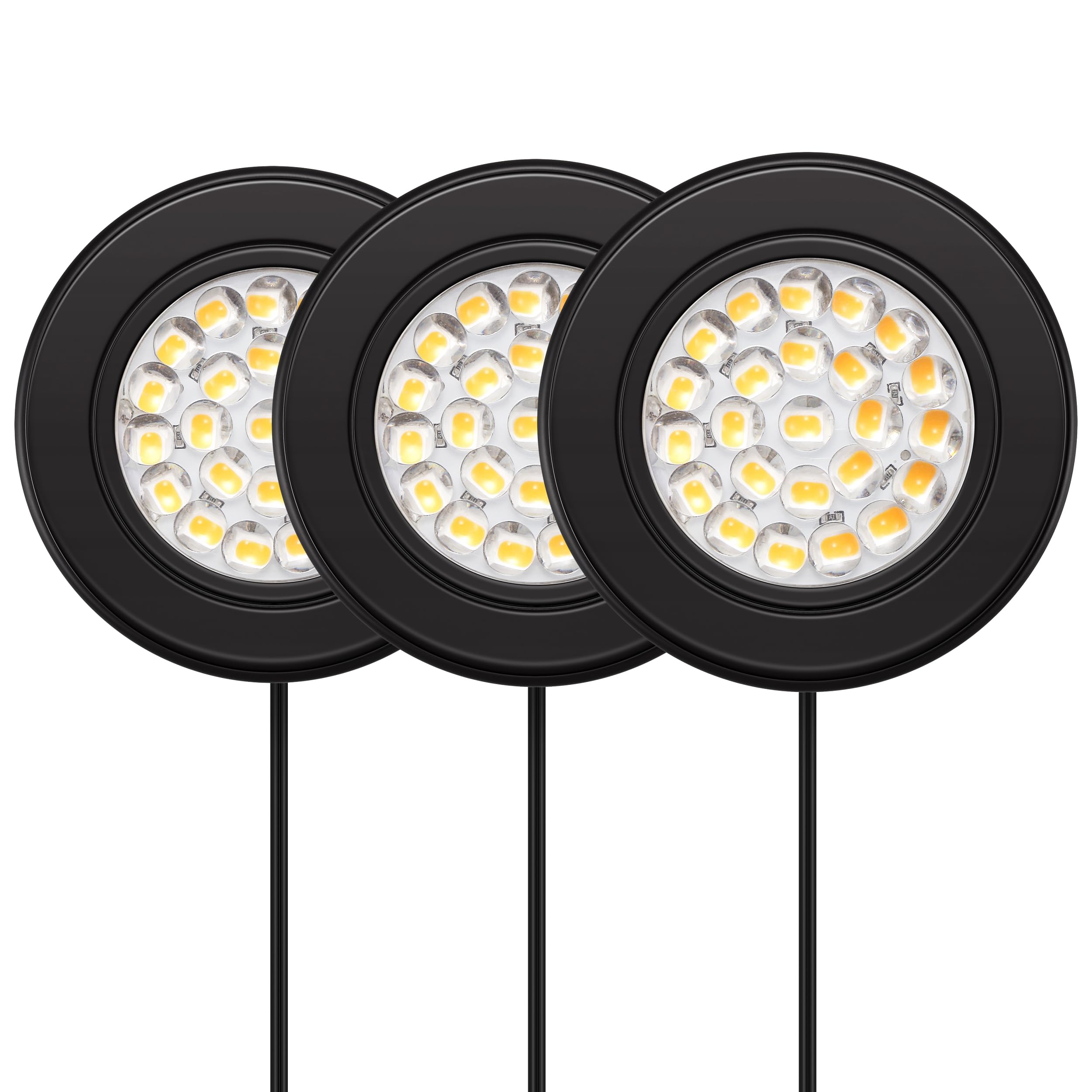GETINLIGHT 2.6'' Wide 3000K Dimmable LED Puck Lights Kit, Plug-in Installation with Recessed or Surface Mounted, Black Finish Ov