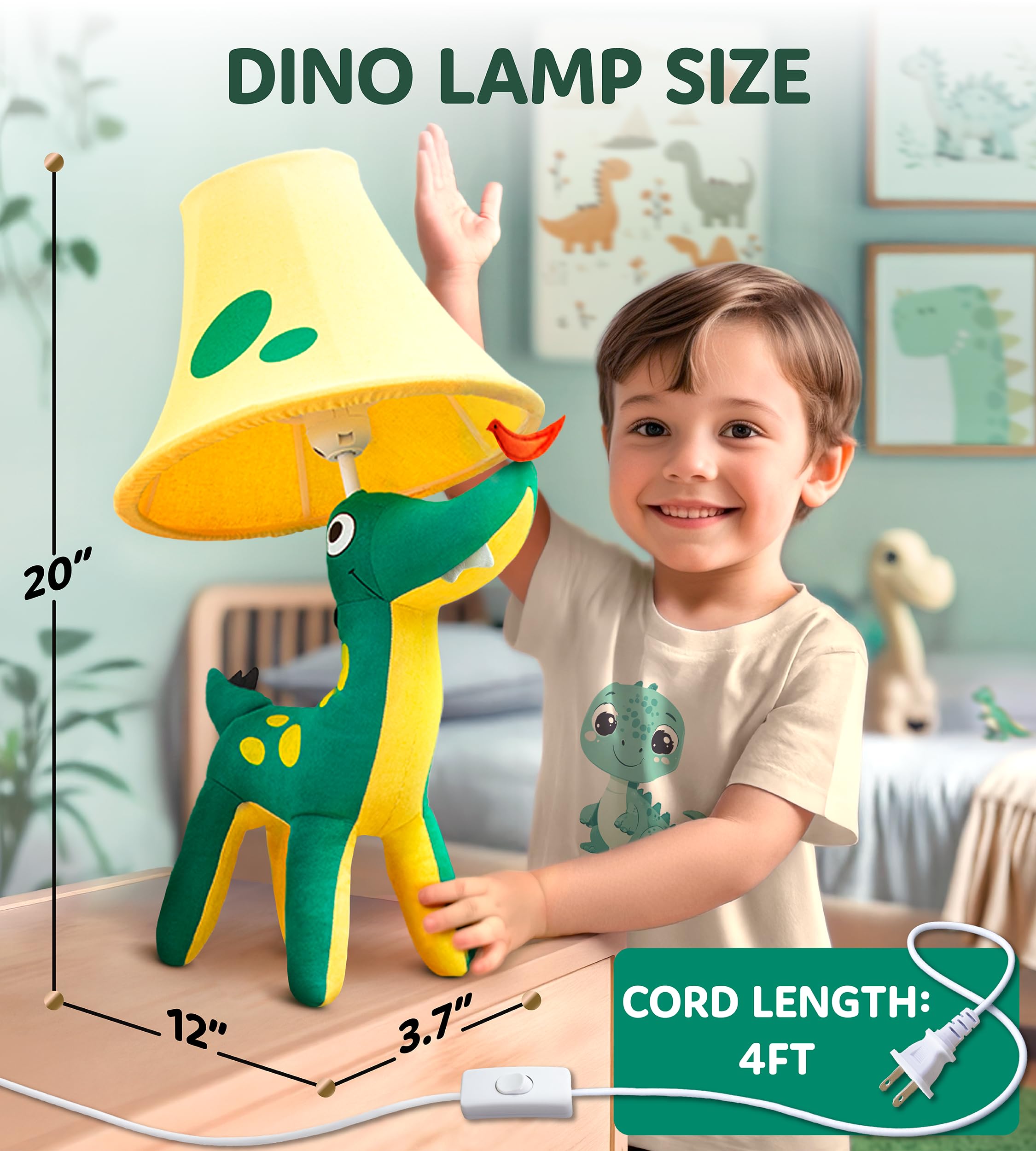 Dinosaur Kids Lamp For Boys Bedroom - 20  Boys Lamp For Kids Room - Cute Christmas Gifts  Birthday Gifts For All Ages: Toddler Girls  Children  Grandkids 3 4 5 And Up Years Old  Sister  Brother