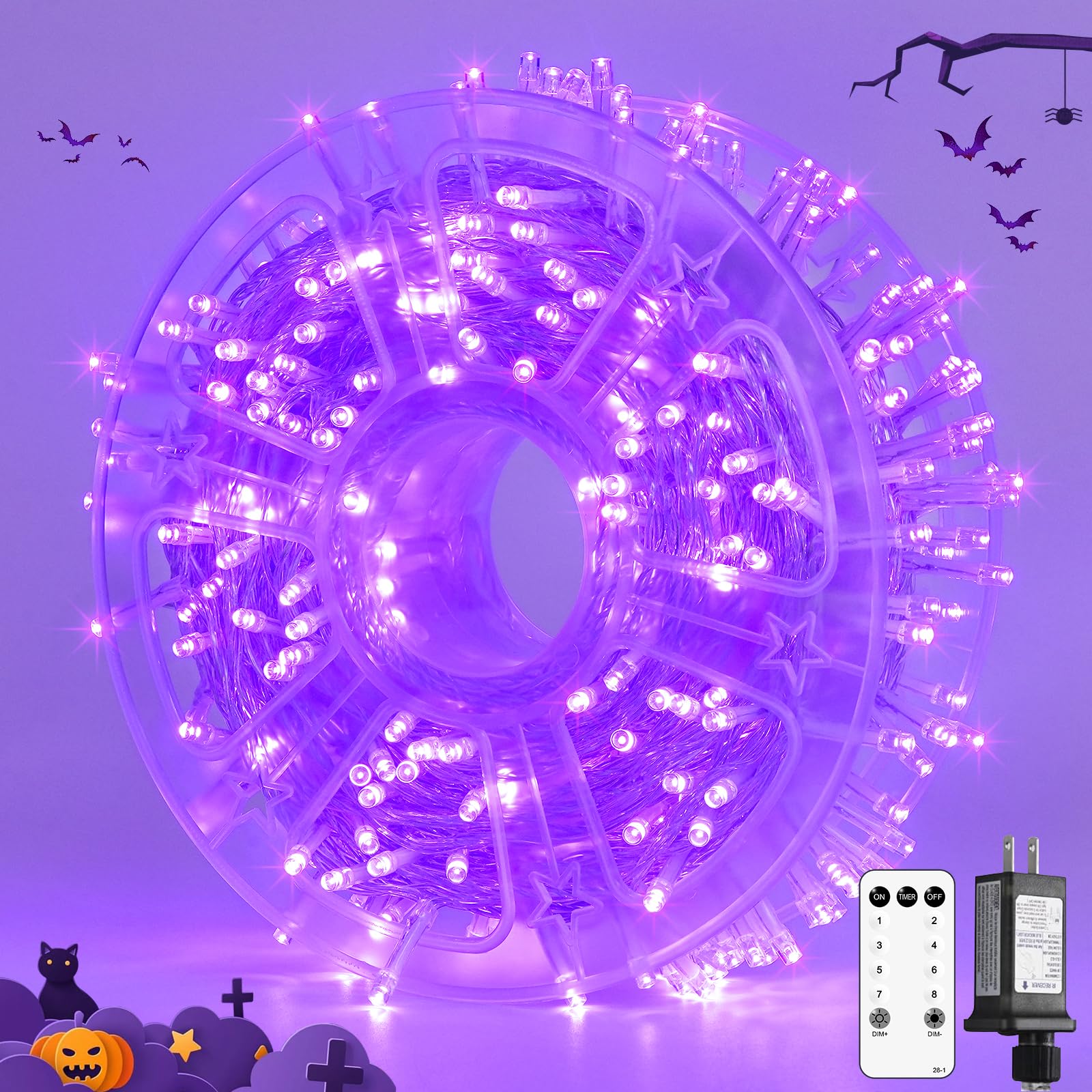 JMEXSUSS Purple LED String Lights, 132ft, 8 Modes, Waterproof, Model EXS-S-0400-R, Indoor/Outdoor Christmas Decor