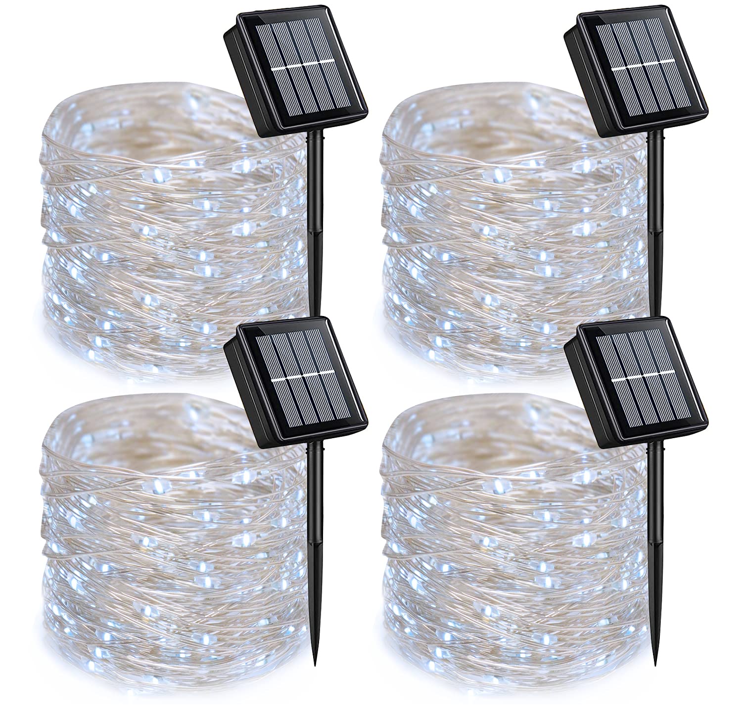 Qitong 4 Pack White Solar Christmas Lights, 33Ft 100 Led Waterproof Fairy String Lights
