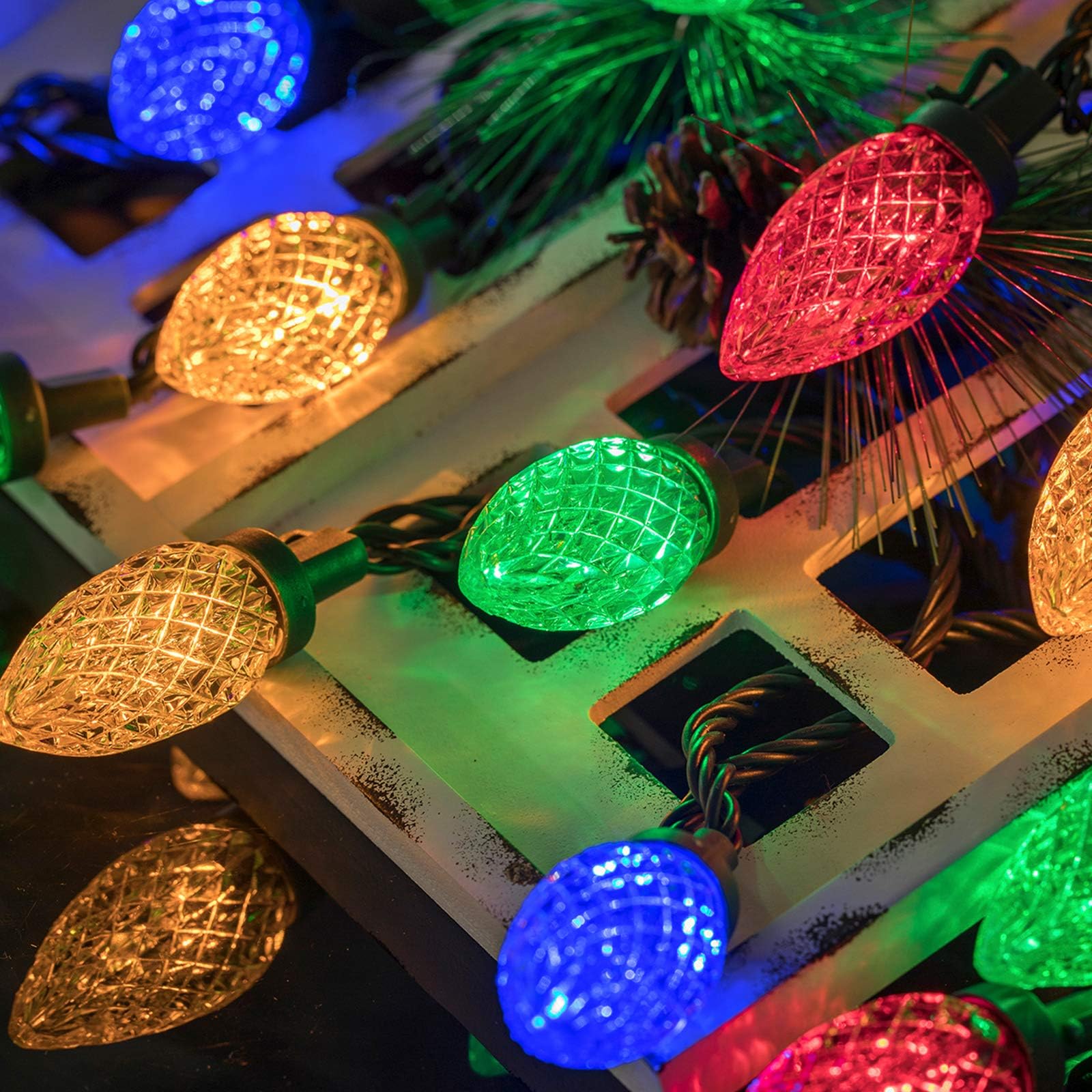 AWQ C9 Christmas String Lights, 200LED, 49FT, Multicolor, Waterproof, 8 Modes, Indoor/Outdoor, Model SC-S-200-A-A-D18