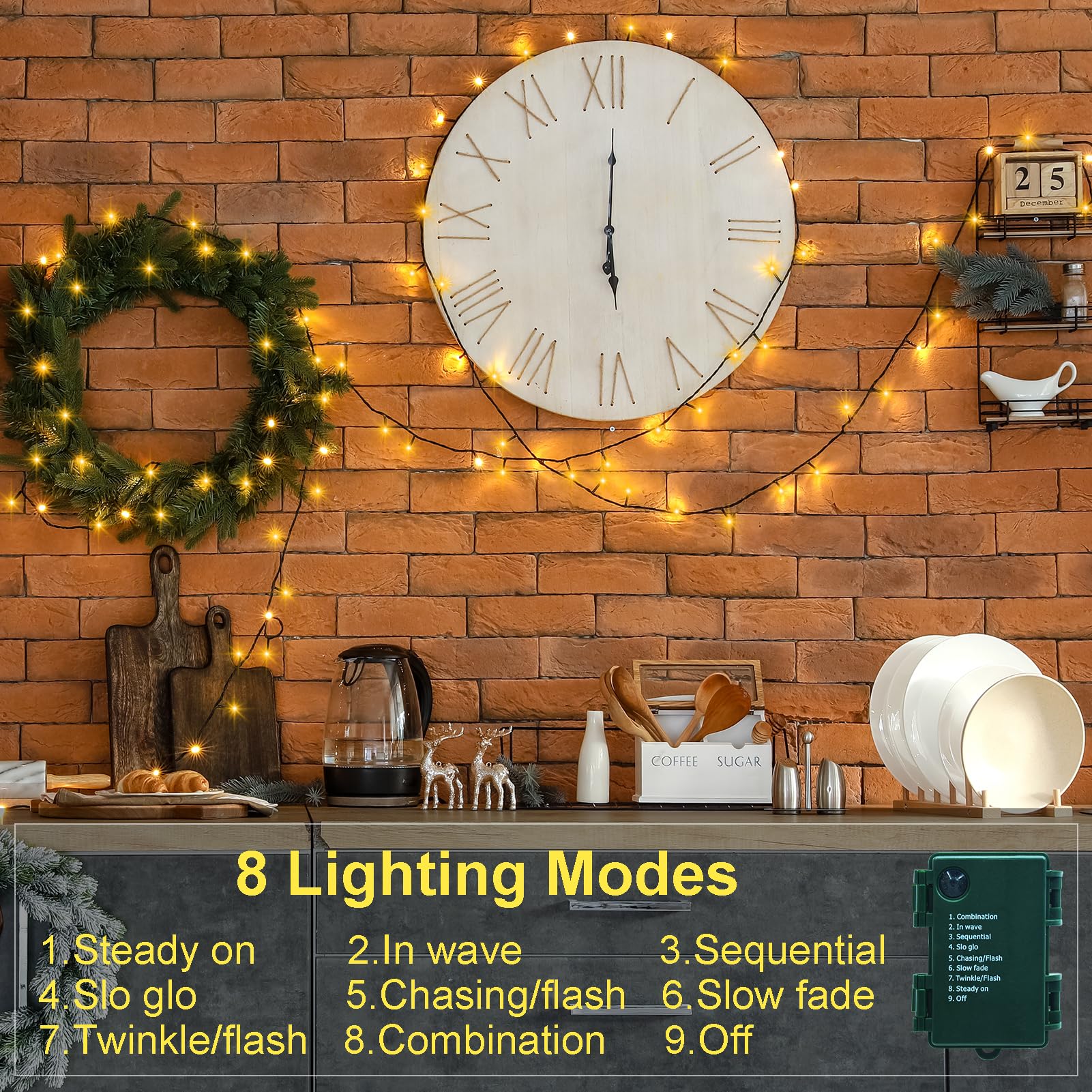 LumBelle String Lights, 23ft 70 LED, Battery Operated, Warm White, 2 Pack, Timer, 8 Modes, Indoor Outdoor Wedding Garland Decoration