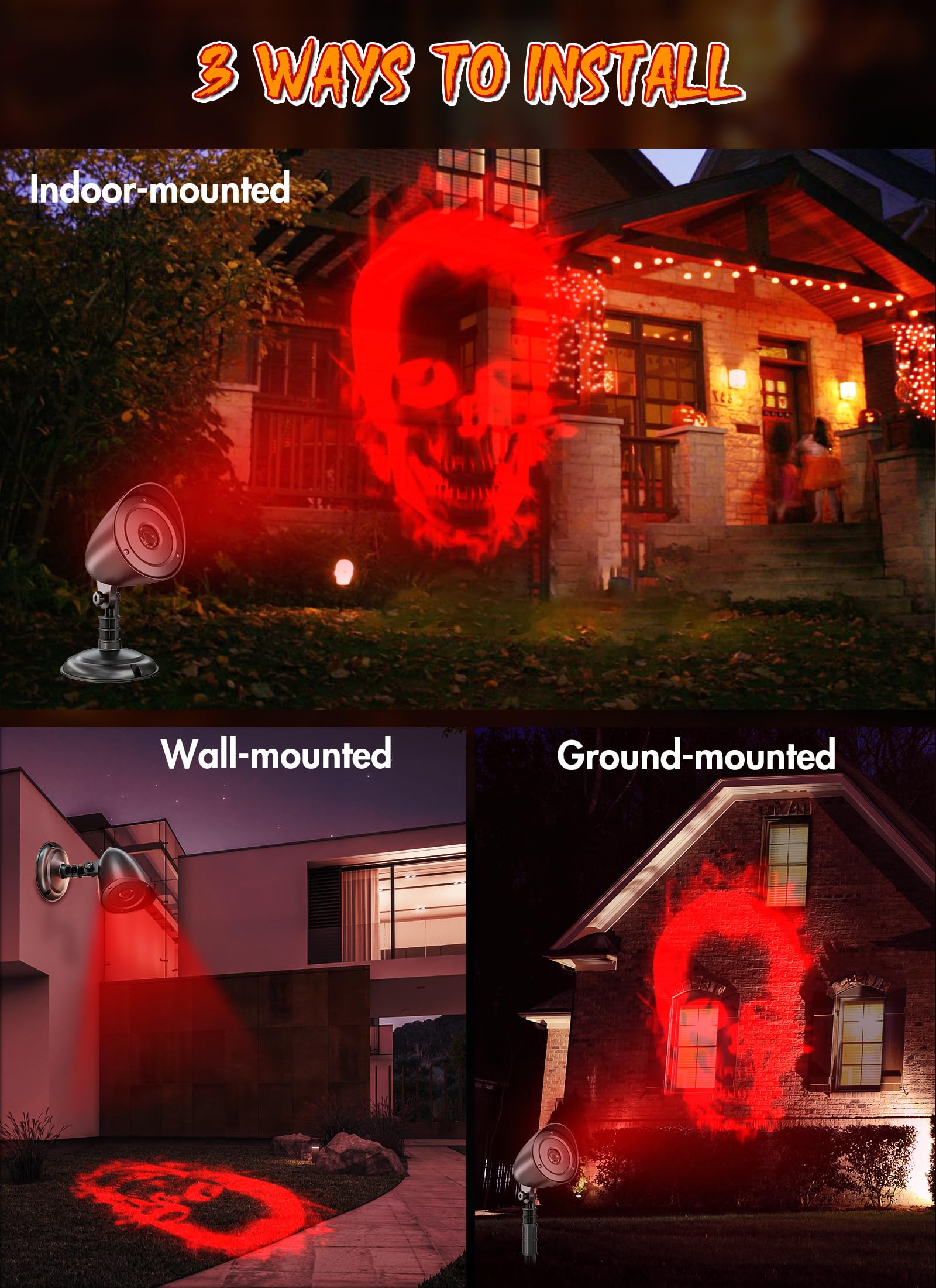 Minetom Halloween Projector Lights, 3D Skull Design, Waterproof, 1in, Red Skull Projector, Model KS-GL109MD