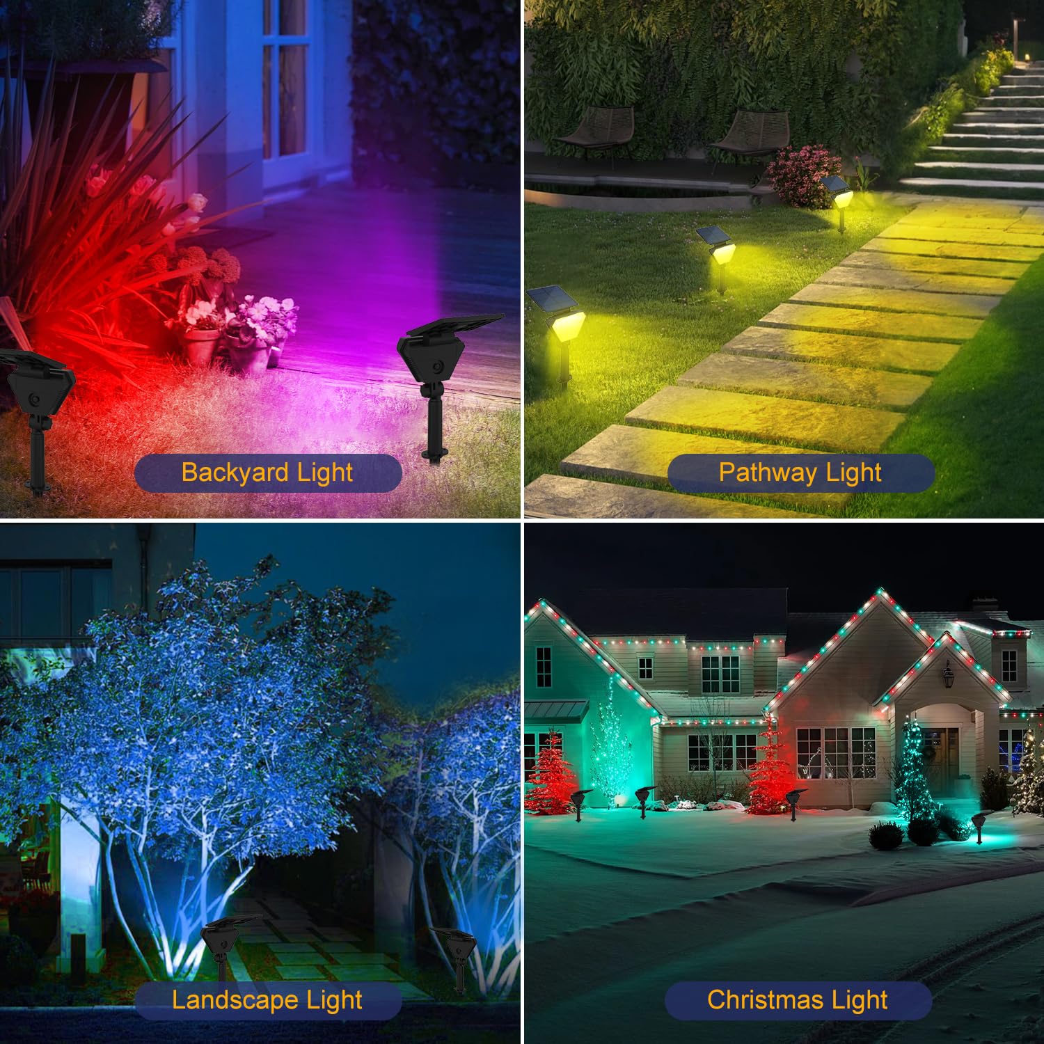 T-Sun Solar Spotlights Outdoor, 6 Pack Solar Landscape Spotlights Color Changing Spot Lights Ip65 Waterproof Spotlights Auto On/
