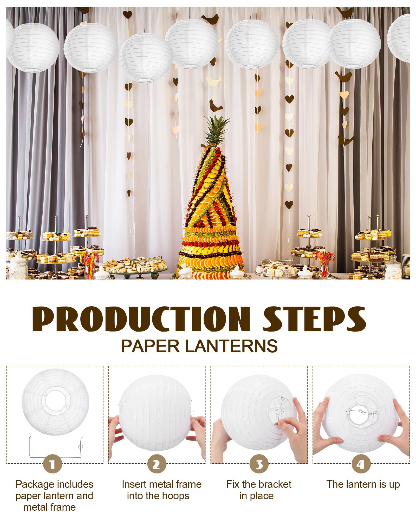 Treela 30 Pack White Paper Lanterns, 6 Inch Decorative Hanging Ball Lamps for Weddings & Parties