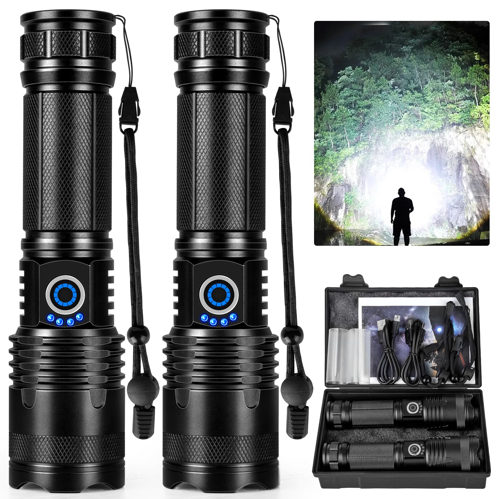 Rechargeable LED Flashlights High Lumens, 990,000 Lumens Super Bright Flashlights with 5 Modes, Waterproof Powerful Flash Light 