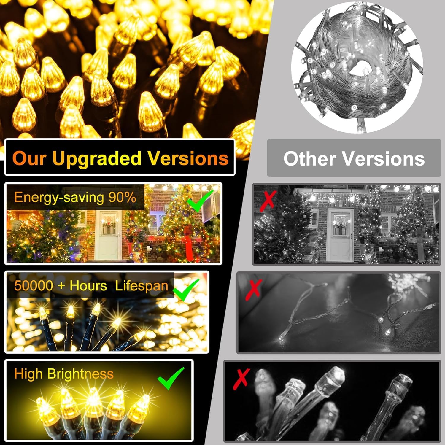 340 Led 90Ft Christmas String Lights Outdoor  12 Pro Modes And Timer Memory & Brightness  Plug In Waterproof Dark Green Wire Twinkle Light For For Xmas Yard Tree Wedding Party Decor (Warm White)