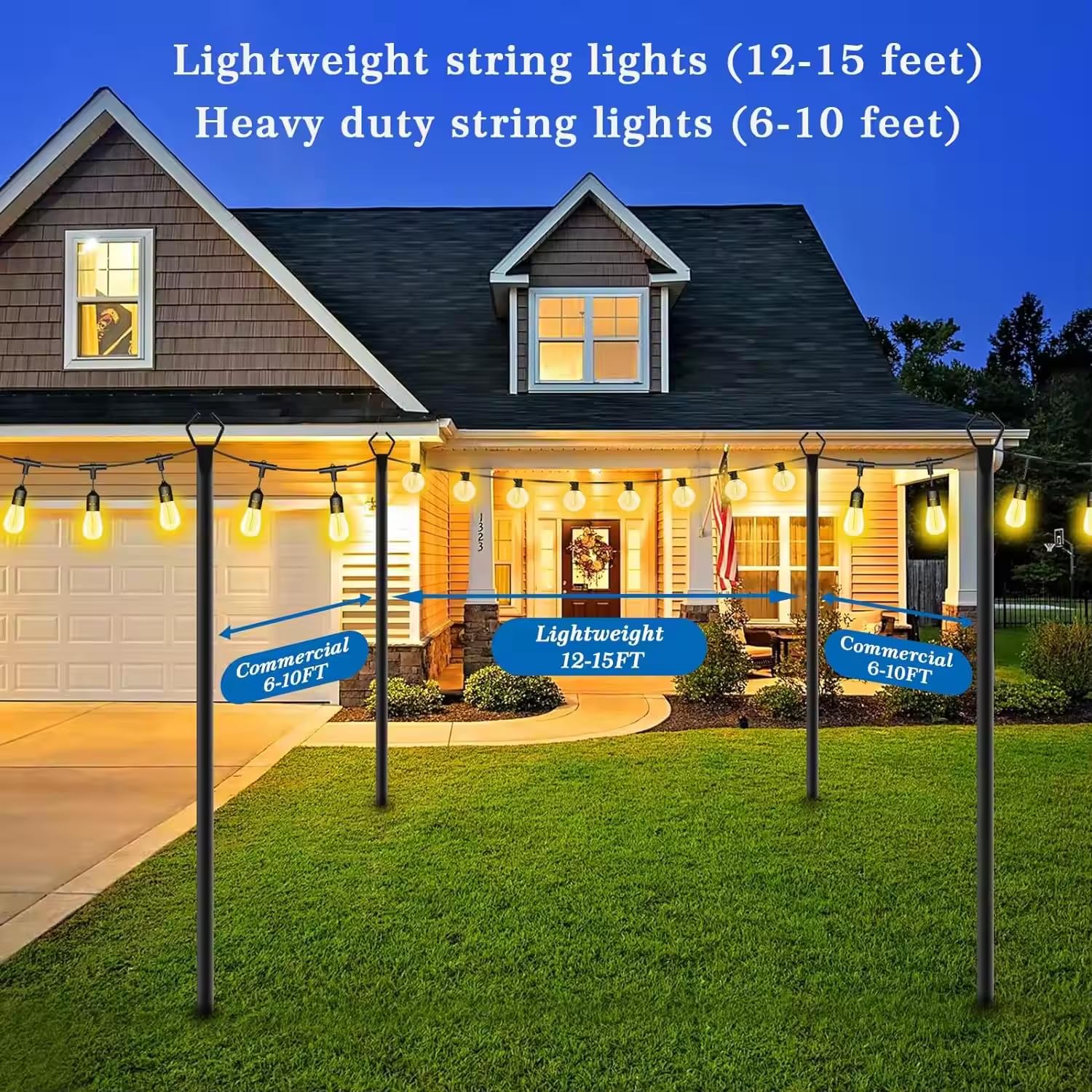 Hcsh&Will String Light Poles, 10 Ft Metal Poles With Fork For Outdoor String Lights, 2 Pack Outdoor Patio Light Stand With Fork,