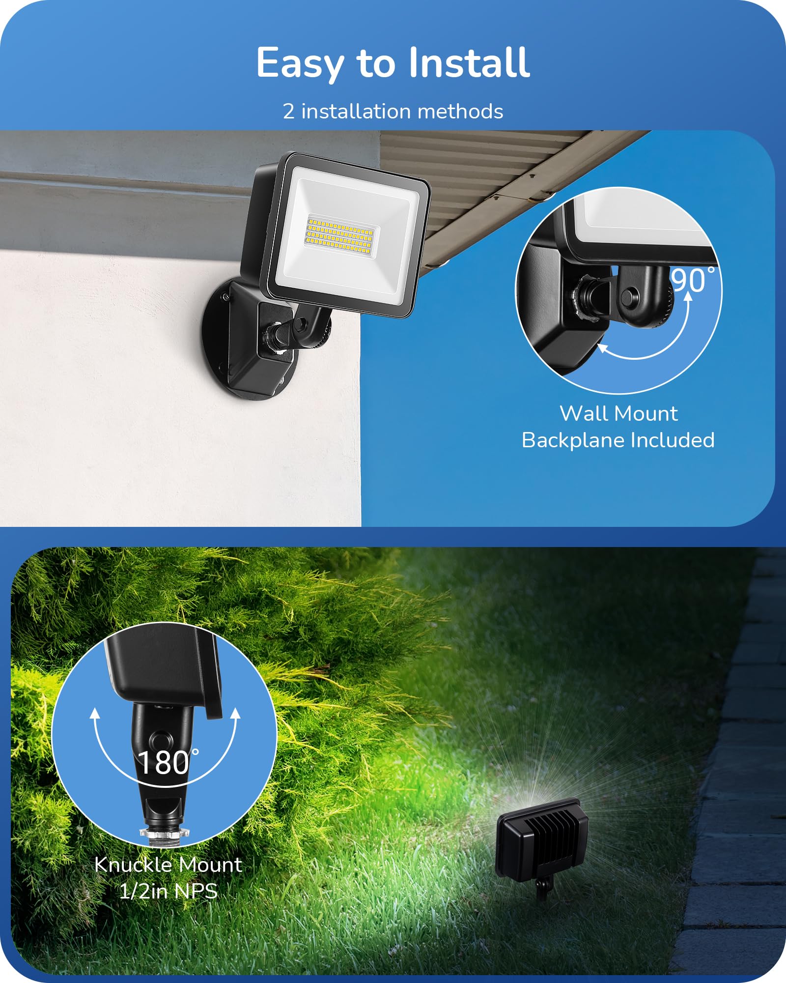 Edishine 2 Pack 6800Lm Led Flood Lights Outdoor With Knuckle Mount, 46W Super Bright Security Lights, 5000K, Ip65 Waterproof Sec