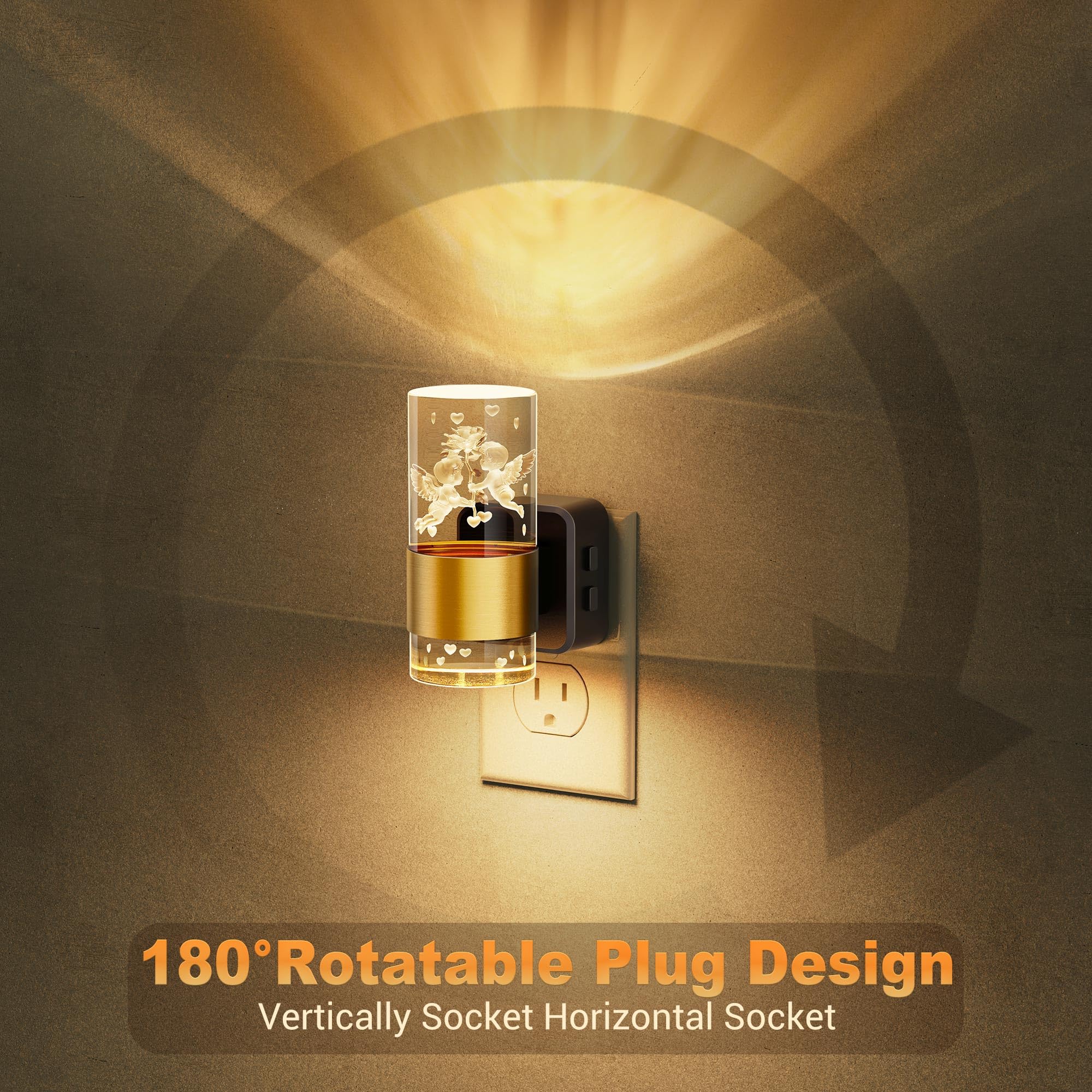 Jandcase Night Lights Plug Into Wall,Angel Night Light, 3000K+Rgb 10-Color Led Nightlight With Dusk To Dawn Sensor, 10/50/100Lm