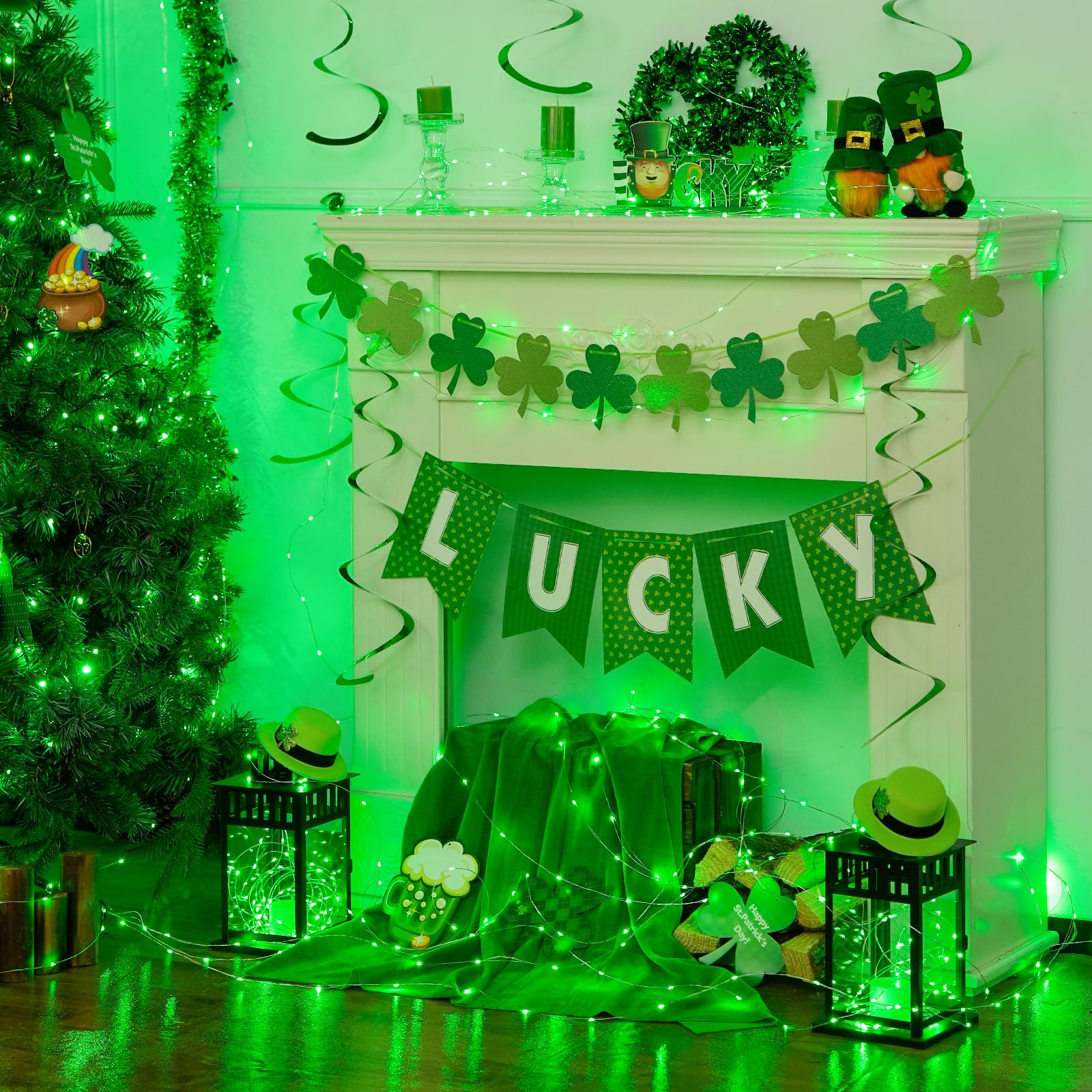 Jmexsuss 200 Led Remote Control St Patricks Day Lights, 66 Ft 8 Modes Green Lights Lights Indoor With Wheel, Plug In Green Fairy