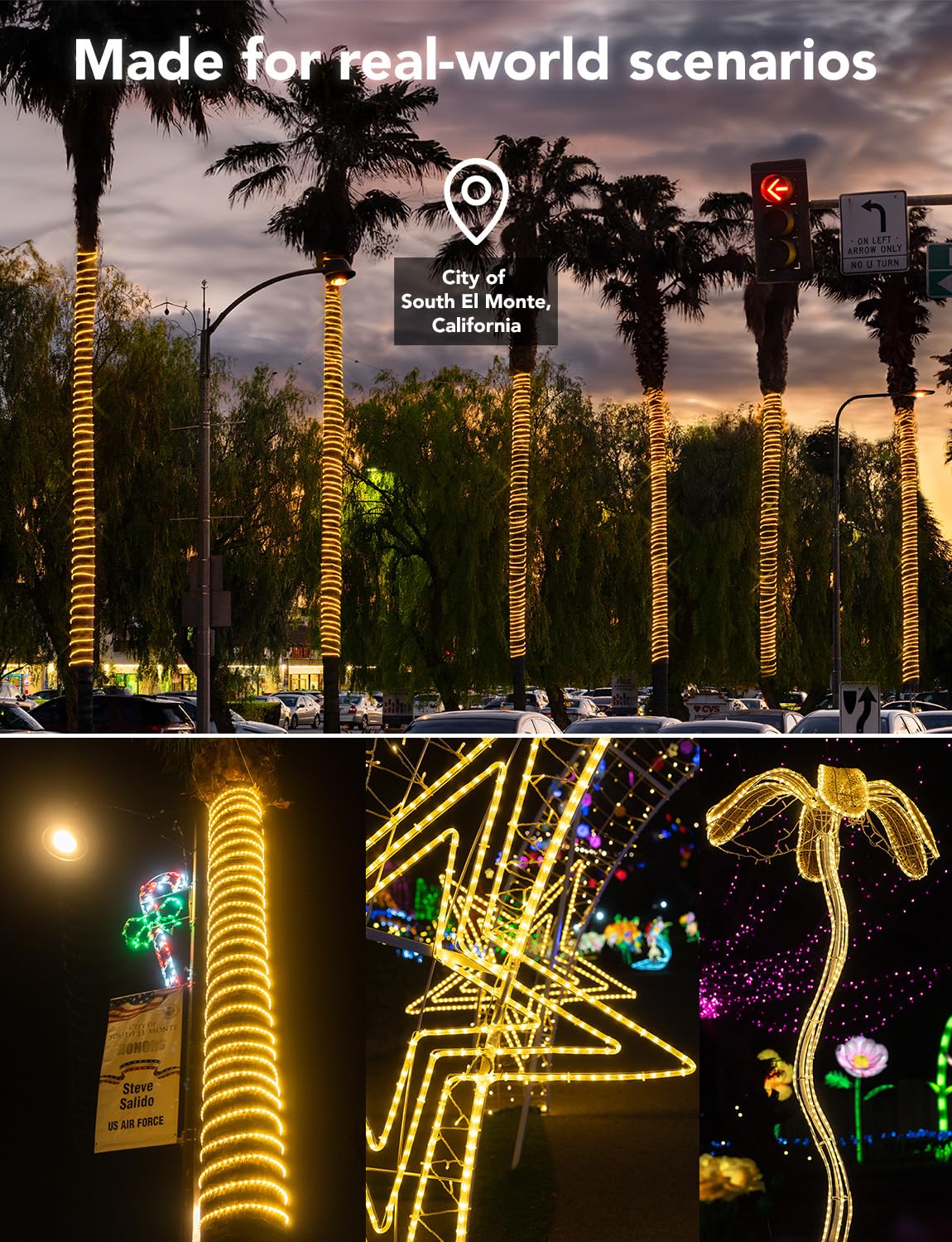 Wyzworks 3312Leds 300Ft Led Outside Rope Lights, Outdoor Etl Certified Waterproof Permanent 360 Degree Light Emitting, Flexible Tube, Connectable, Christmas Palm Tree Exterior Landscape, Warm White