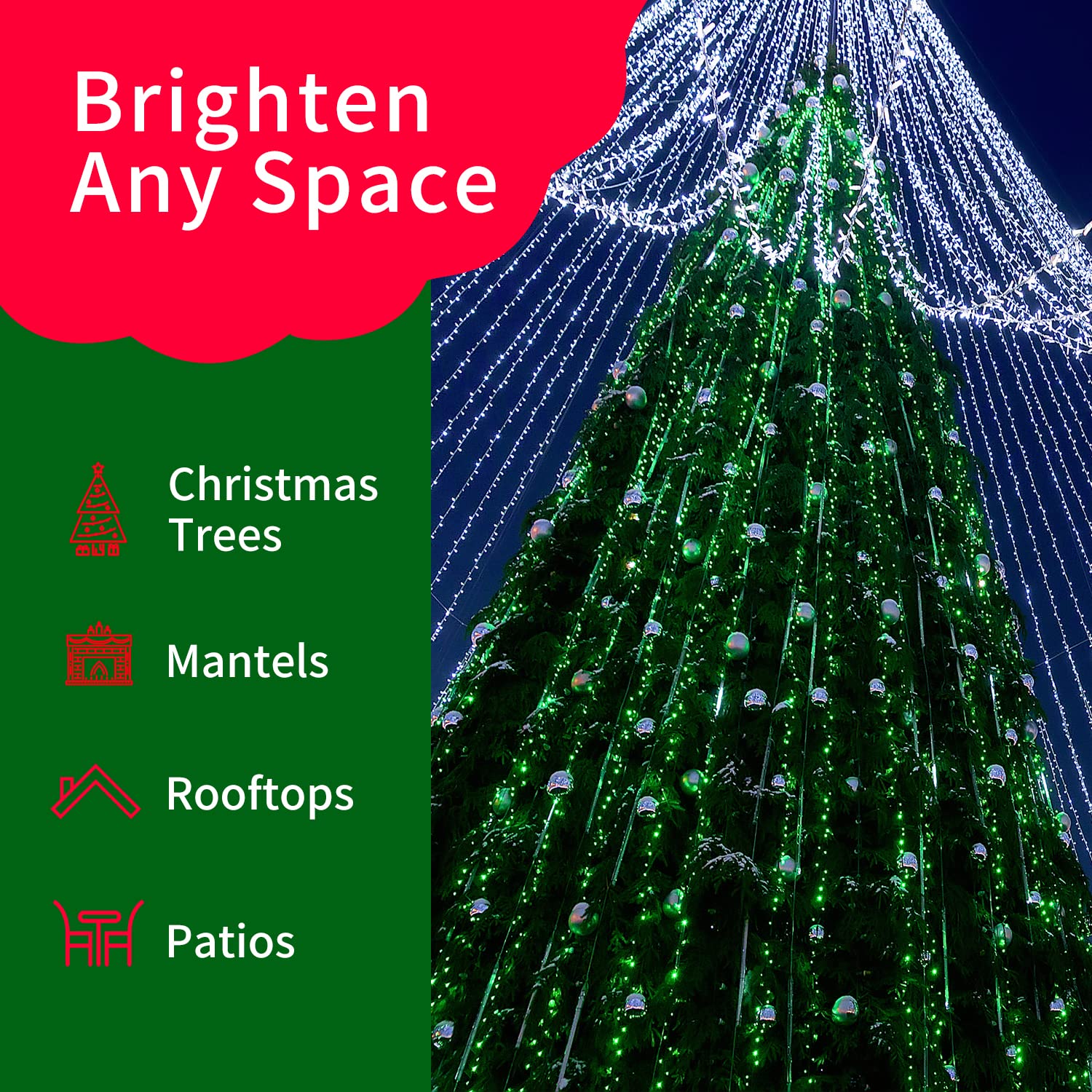 Twinglehome Ultra-Bright Connects End To End Green Christmas Mini Lights 100L 19.6Ft Ul Listed Incandescent Bulb String Light Set For Indoor Outdoor Holiday Garden Party Christmas Tree Garland Decor