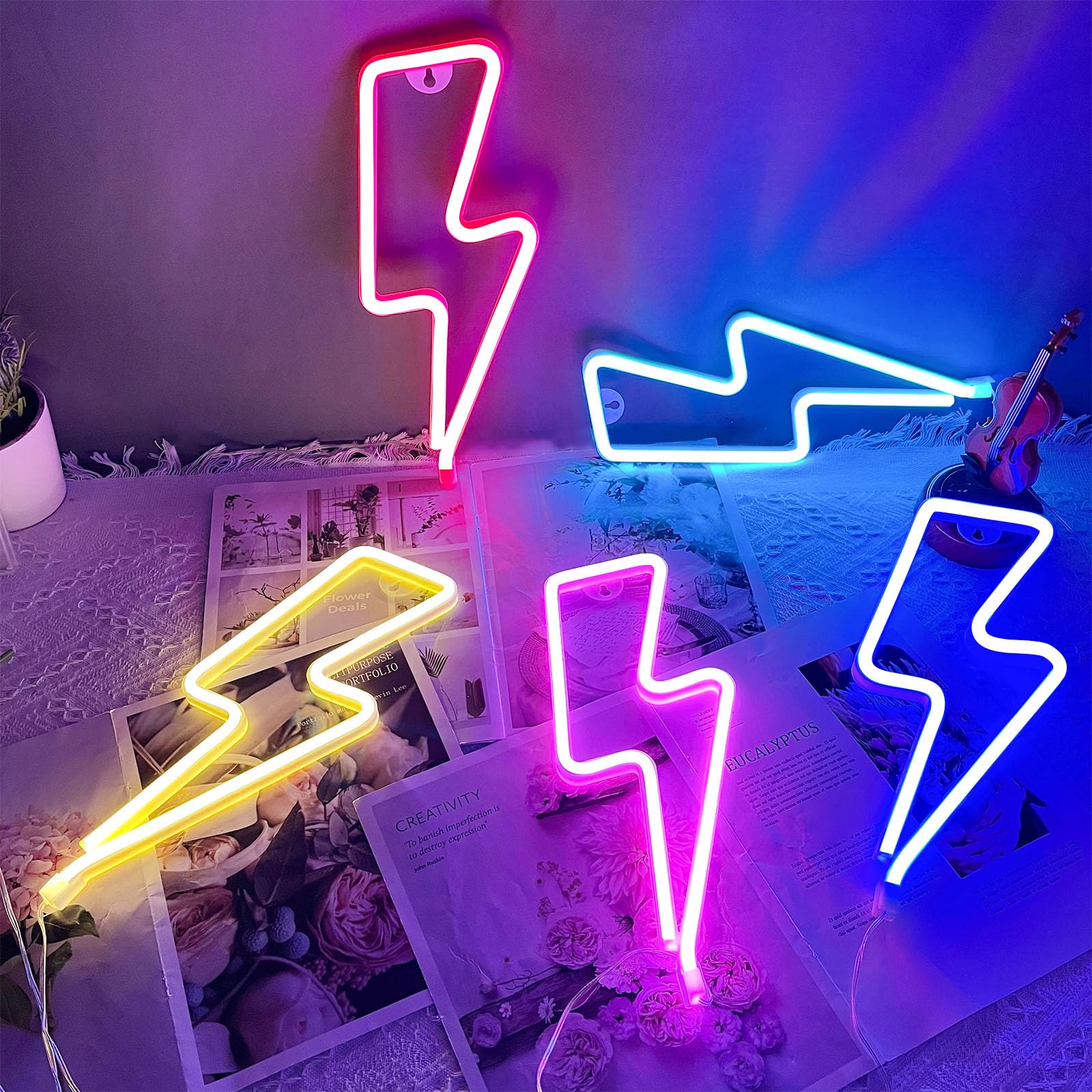 BerniceKelly Neon Lightning Bolt Sign, Pink, USB/Battery Powered, Wall Decor, Model 666LXX-NHD2202171