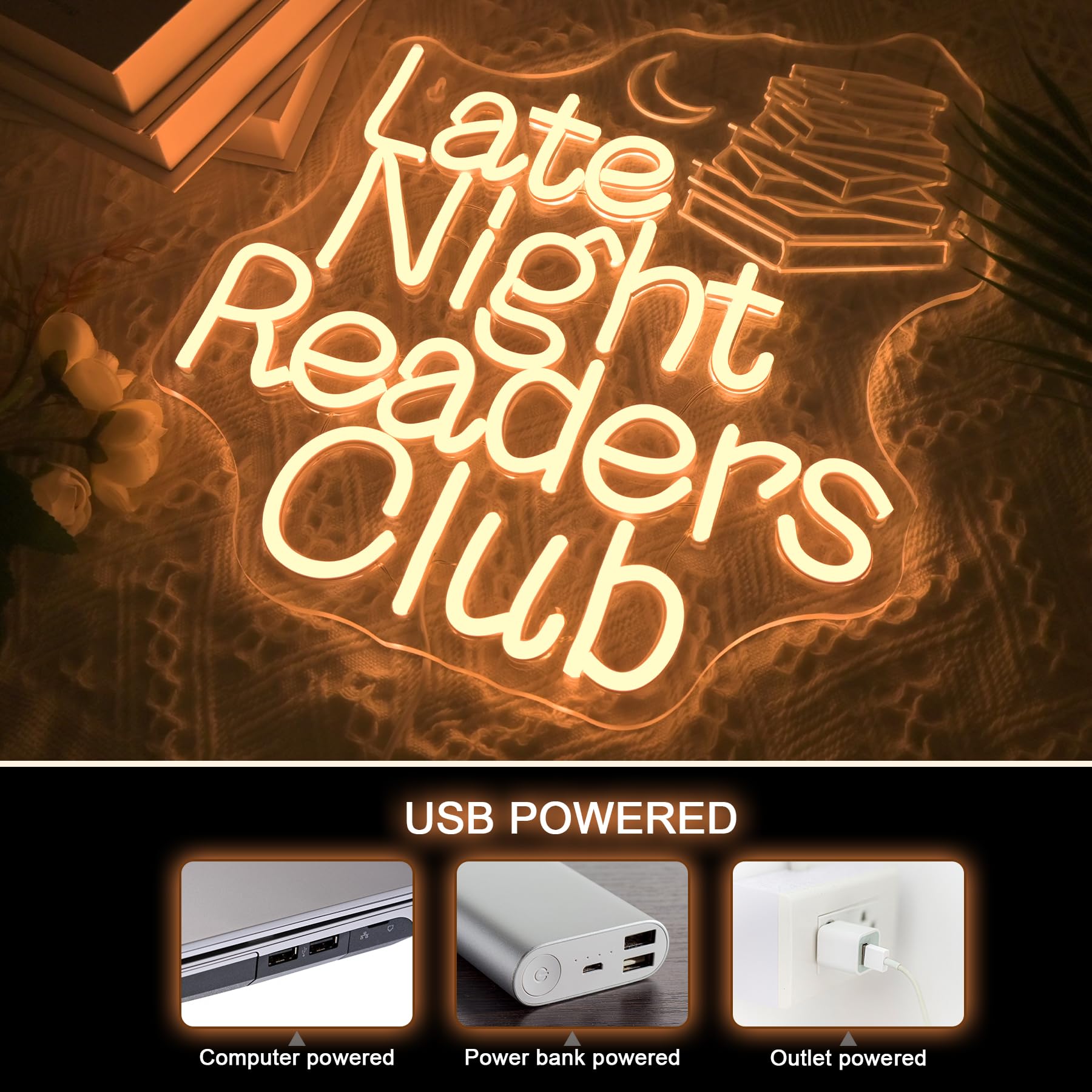 Nosun Late Night Readers Club Neon Sign Reader Club Neon Light Led Hanging Read Room Sign Library Welcome Door Neon Sign Pink Night Light Gift For Book Enthusiast Reading Enthusiasts