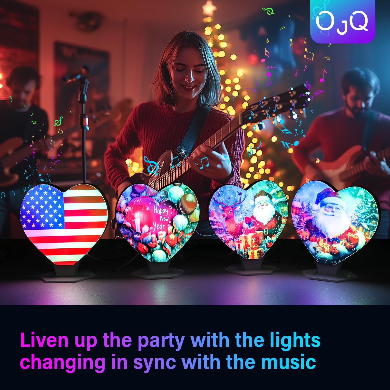 OJQ Light Up Letters - LED Alphabet for Bedroom Decor, Music Sync, Color Change - Santa Claus Model