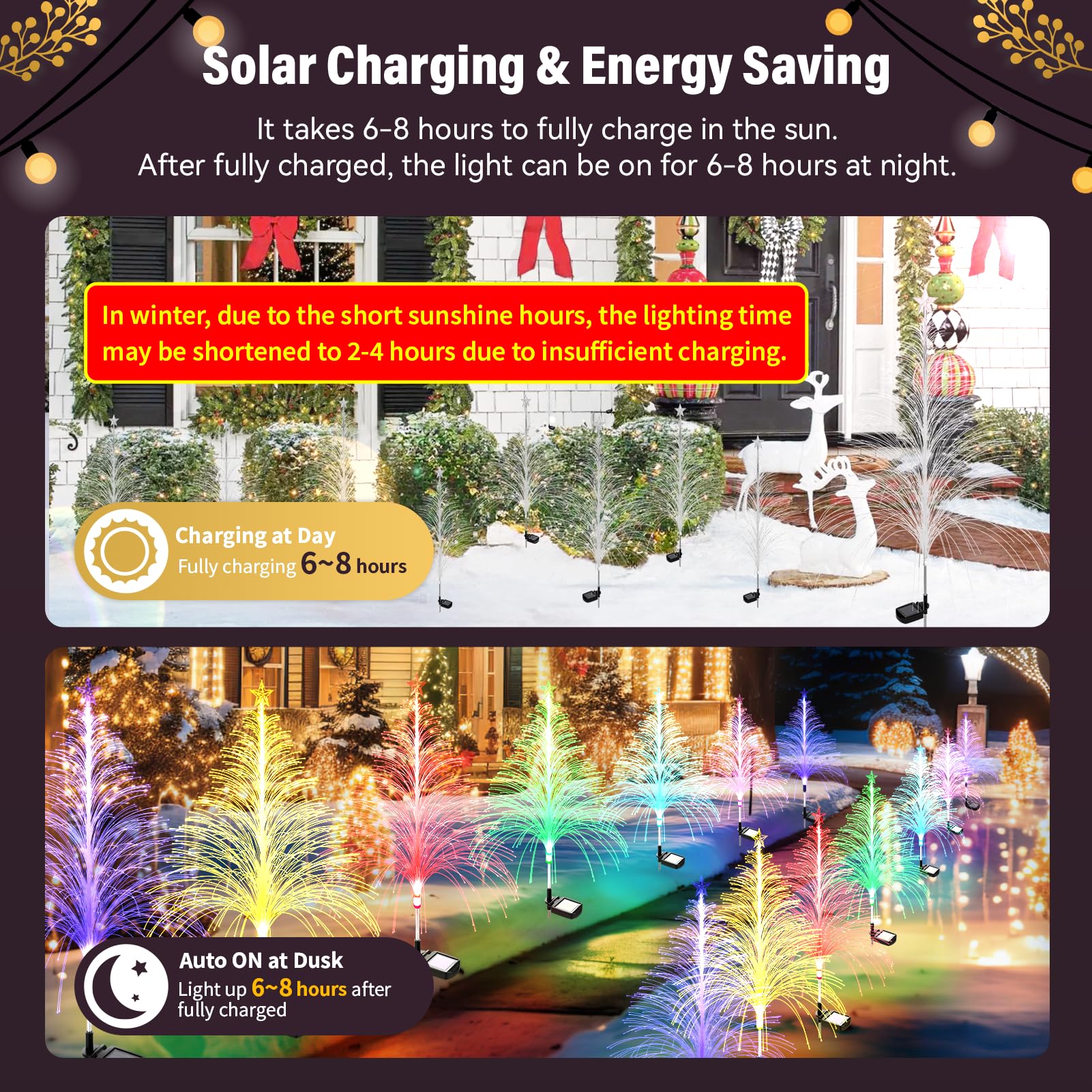 Topvelo 4 Packs Christmas Tree Solar Garden Light With Multi-Colored Change  Auto On/Off Outdoor Yard Light  Solar Lighting For Garden  Porch  Christmas And Festival Decoration (L_Size)