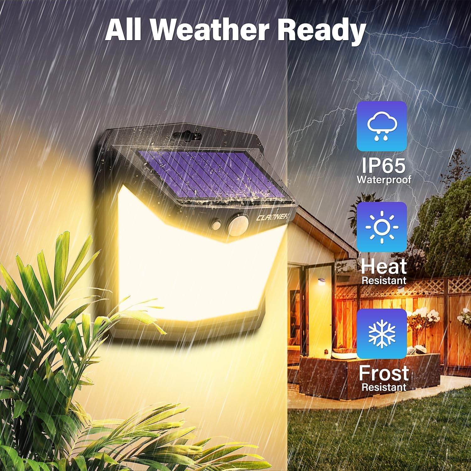 CLAONER Solar Motion Lights, 128 LED, 8 Pack, 270° Wide Angle, IP65 Waterproof, Warm White