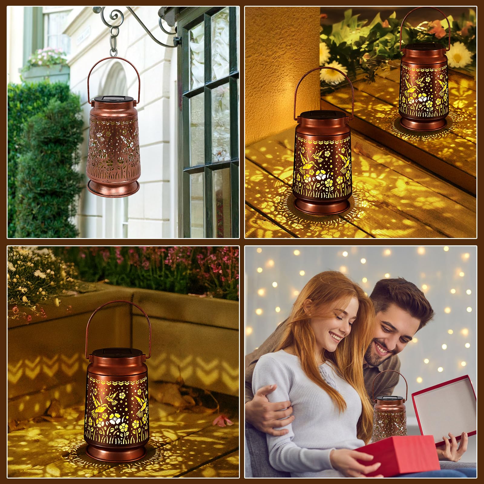 Solar Lanterns Outdoor Waterproof Gifts For Women Grandma Gifts For Mom Hummingbird Garden Decor Solar Hanging Lantern Metal 2 P